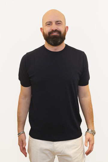 RETOIS T-SHIRT IN CRĖPE DI COTONE BLU NAVY