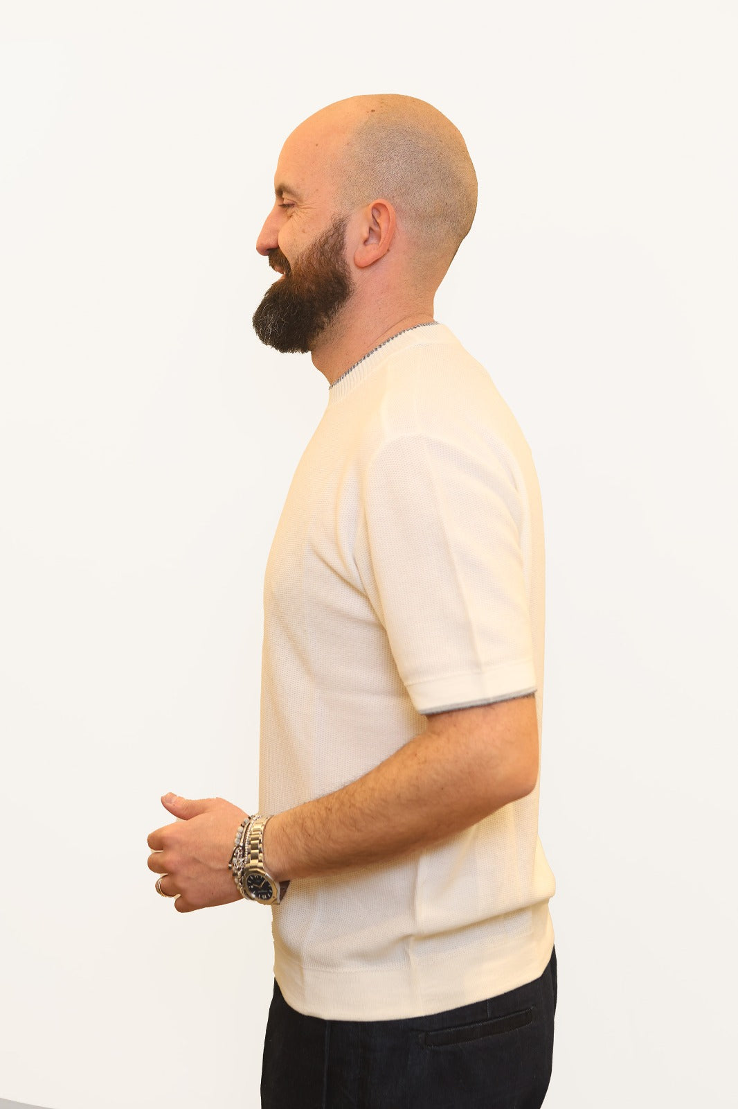 PAOLO PECORA T-SHIRT MICRO-TRAMA IN COTONE BIANCO