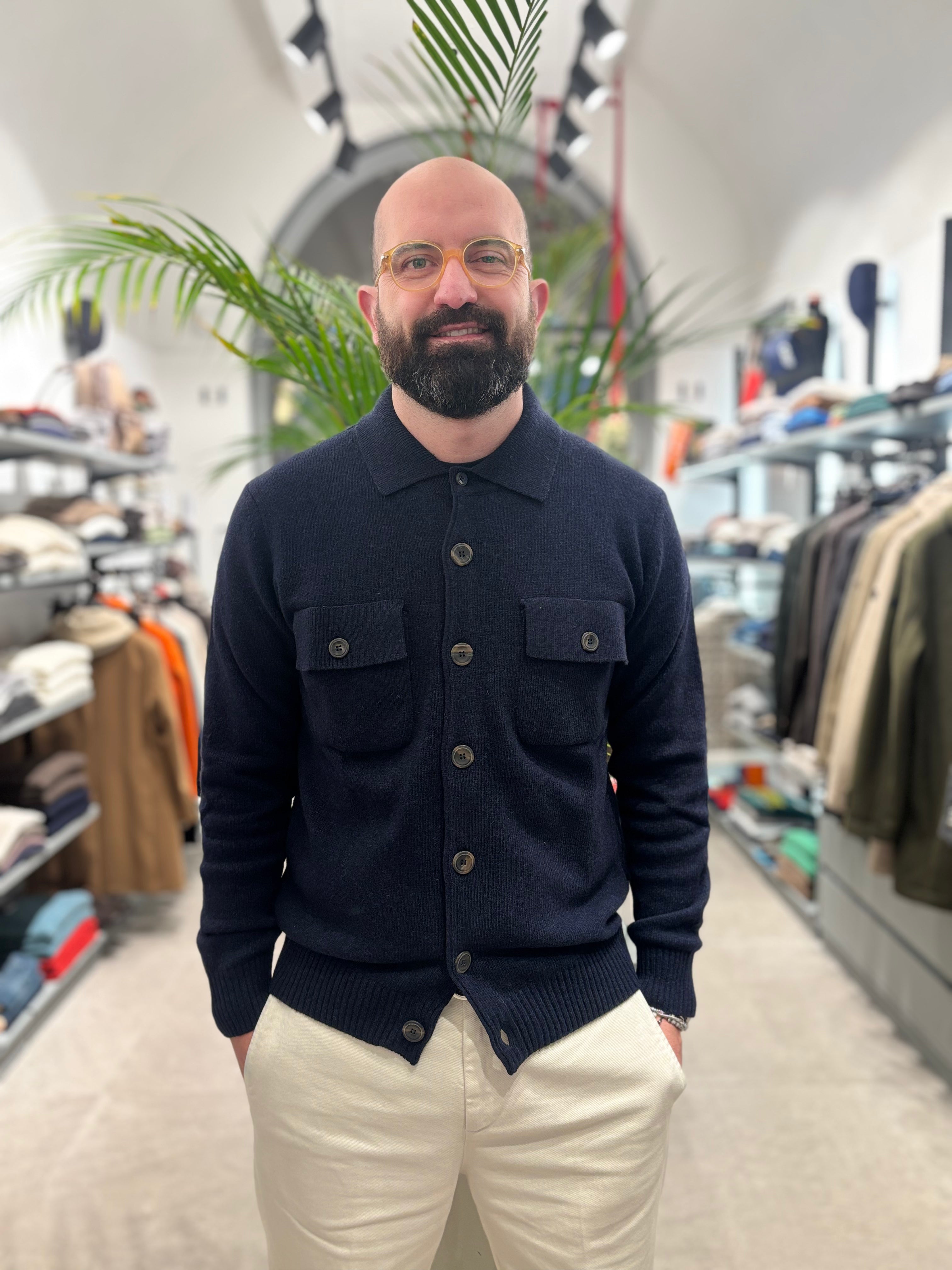 RETOIS CARDIGAN IN LANA BLU