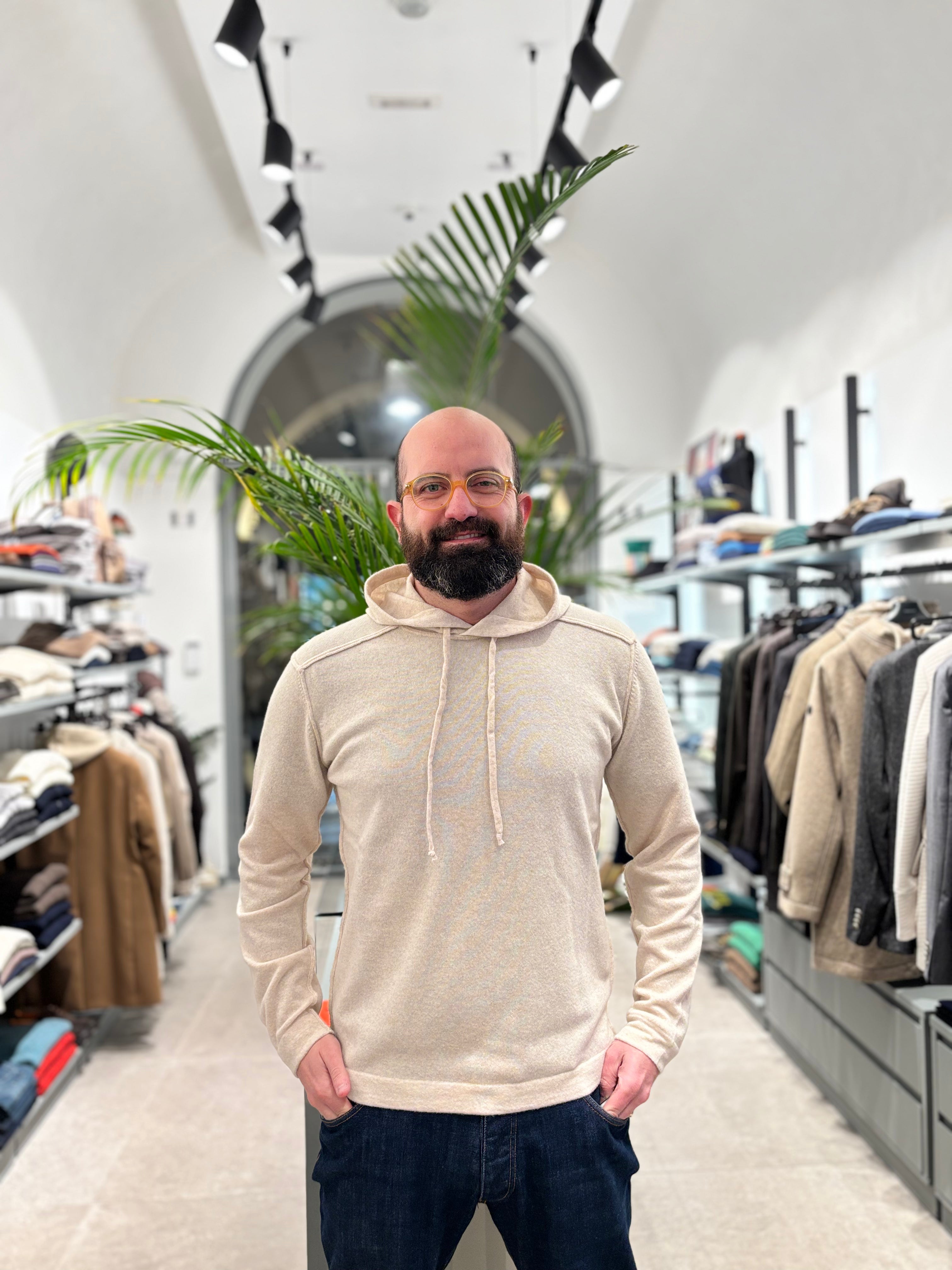 WOOL&CO MAGLIA IN LANA CON CAPPUCCIO BEIGE