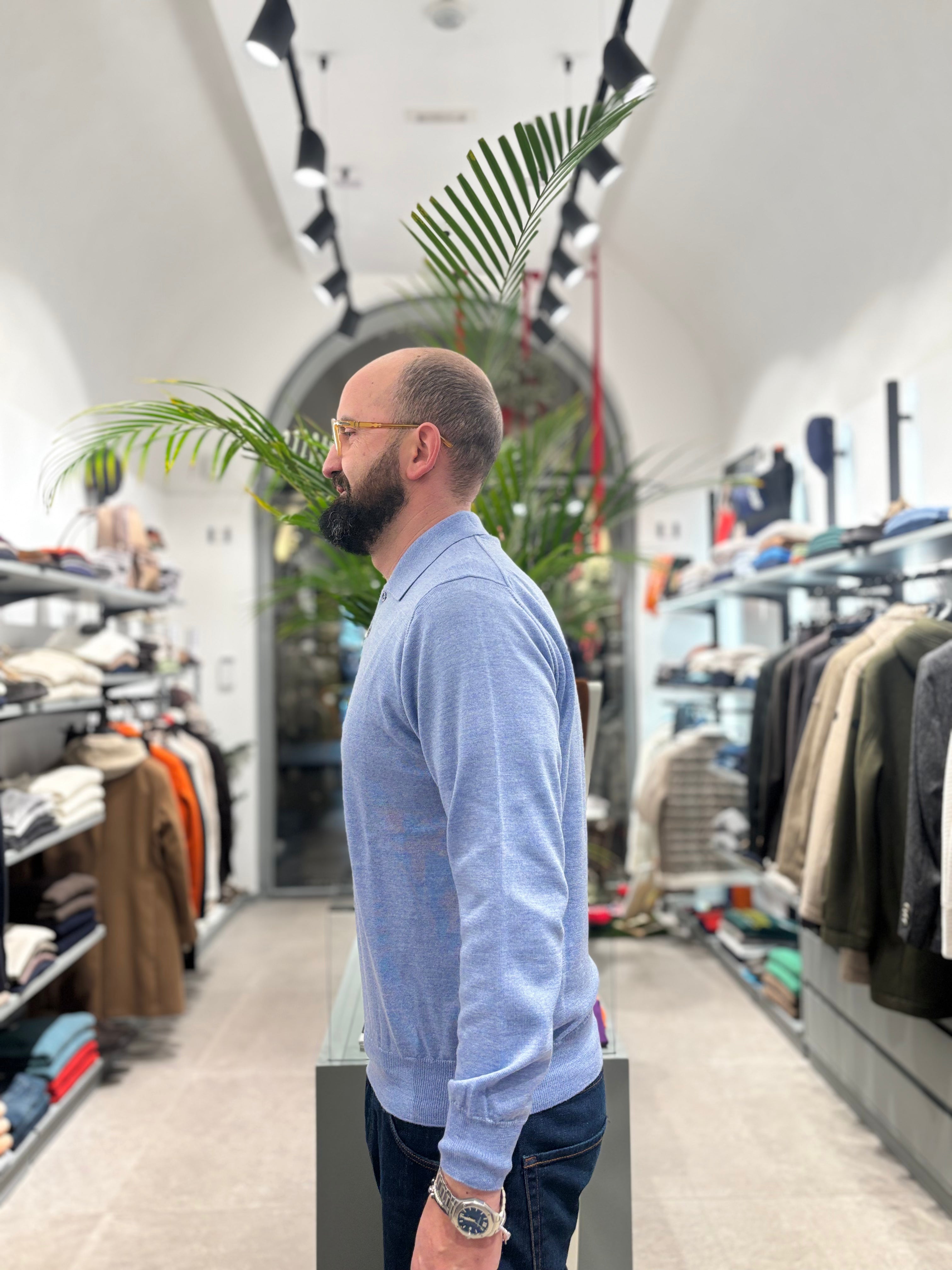 MALAGRIDA POLO IN LANA MERINOS CELESTE