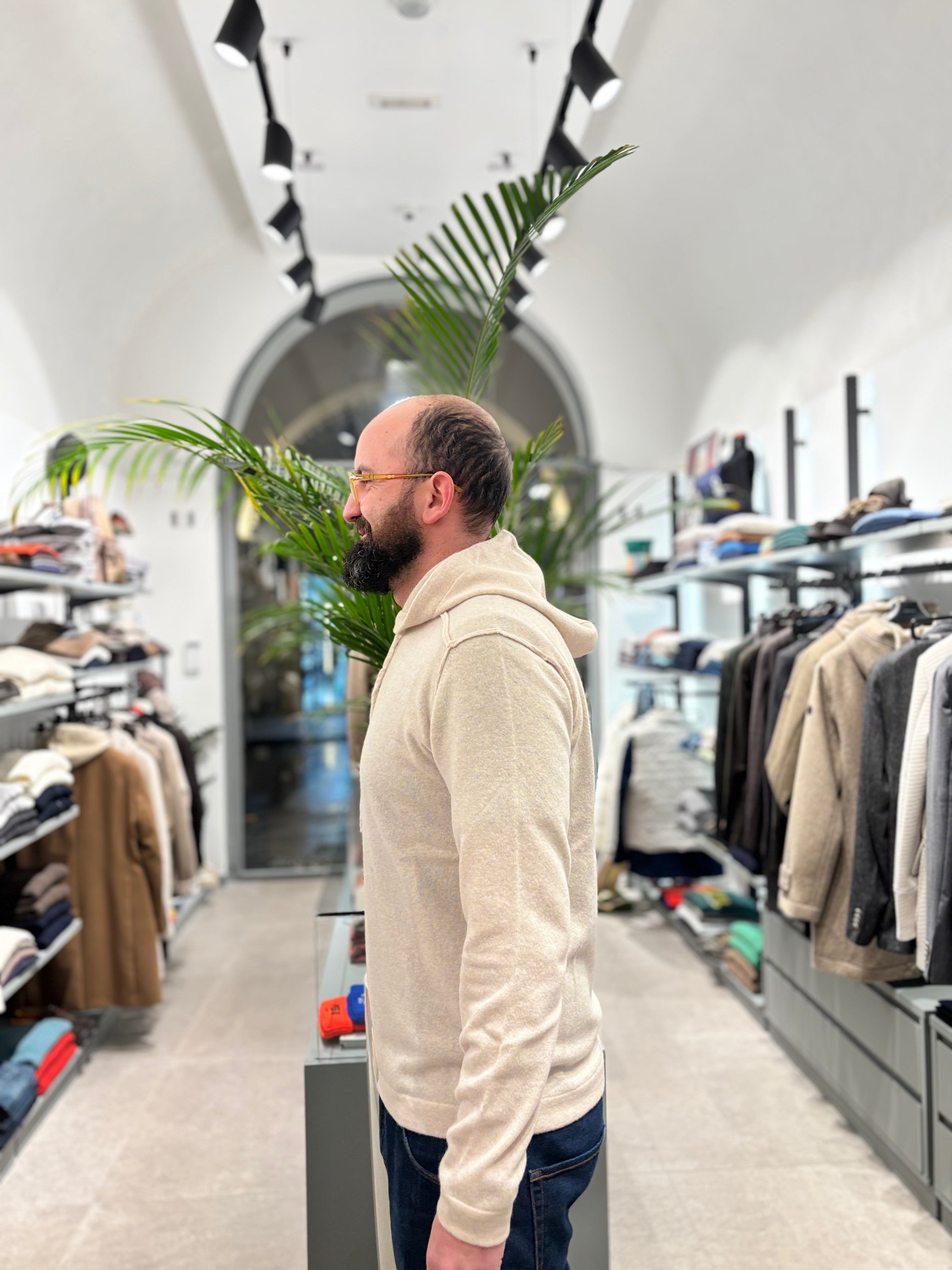 WOOL&CO MAGLIA IN LANA CON CAPPUCCIO BEIGE