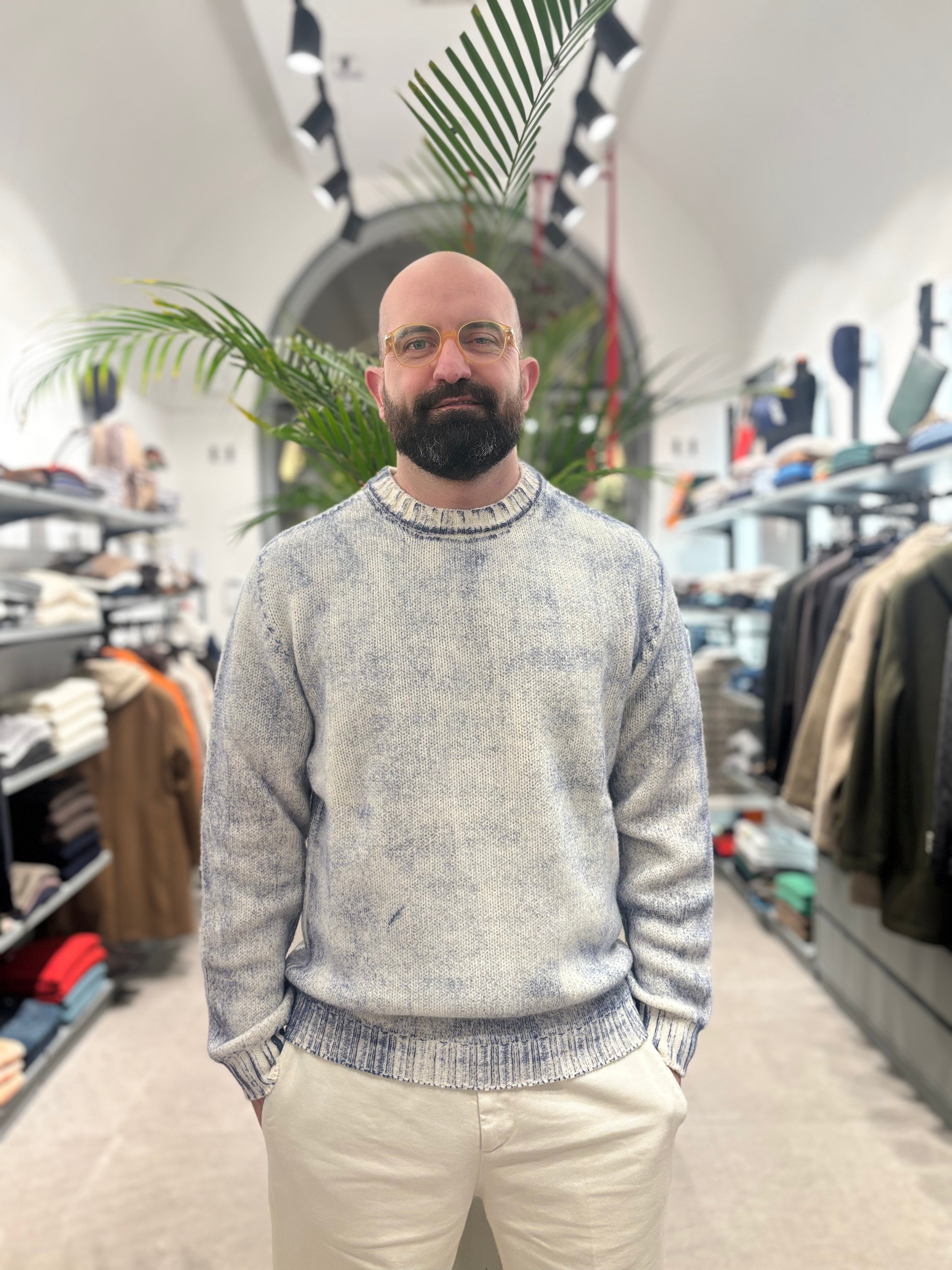 AROVESCIO MAGLIONE IN LANA-CACHEMIRE REVERSIBILE BLU