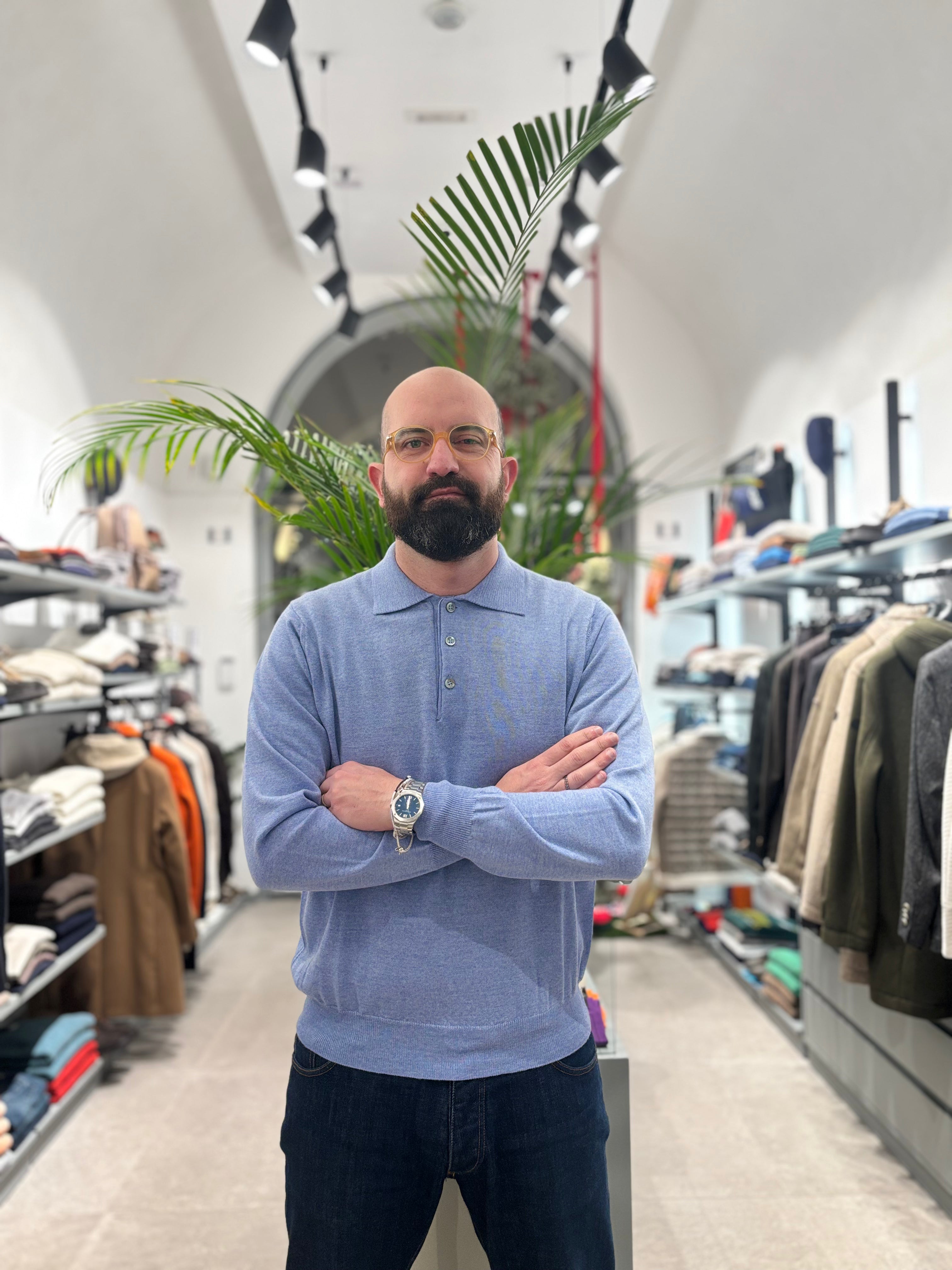 MALAGRIDA POLO IN LANA MERINOS CELESTE