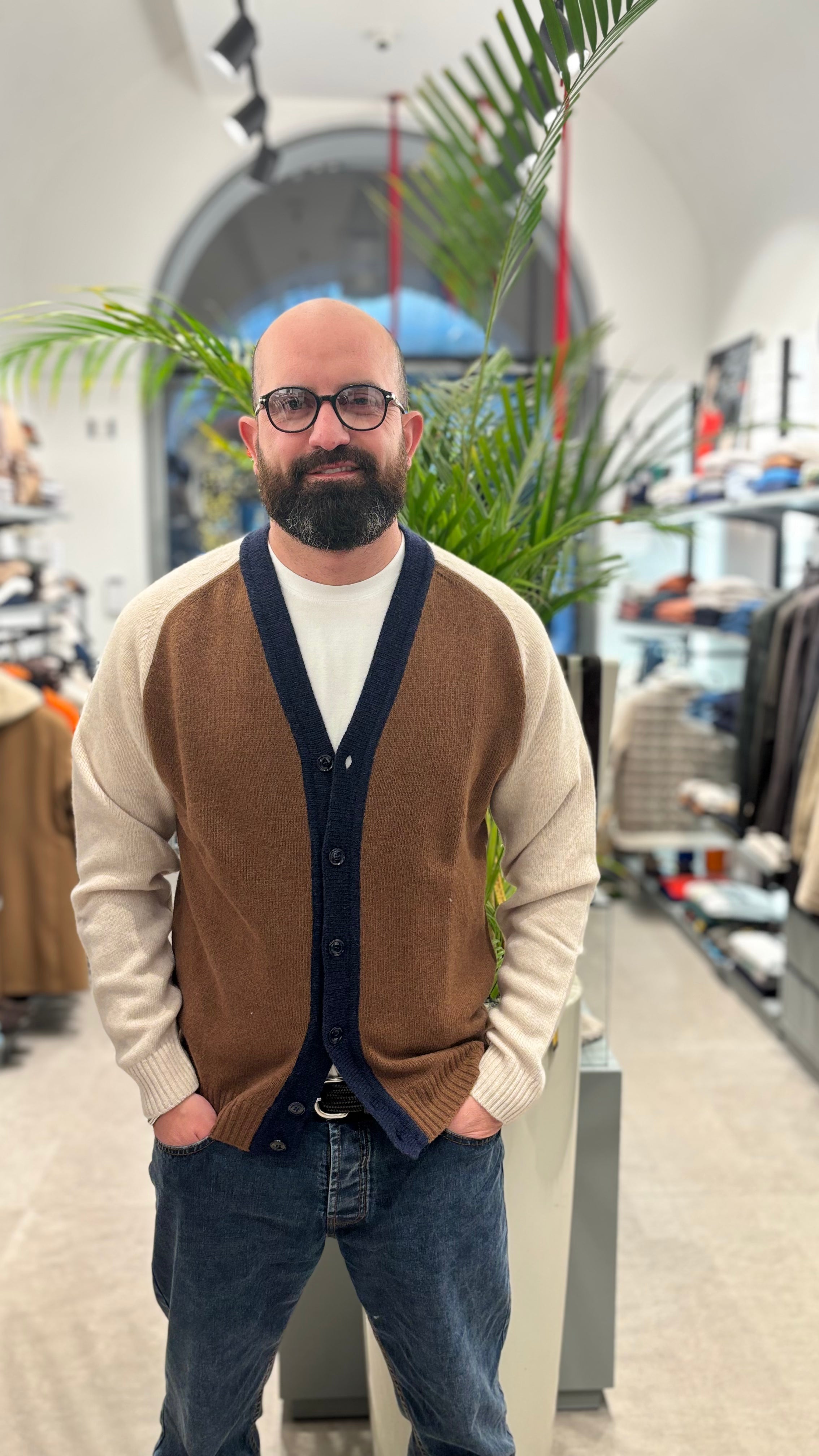 WOOL&CO CARDIGAN MULTICOLOR MARRONE-BEIGE-BLU