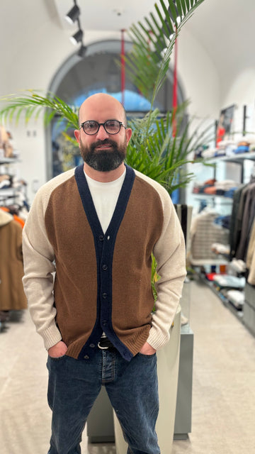 WOOL&CO CARDIGAN MULTICOLOR MARRONE-BEIGE-BLU