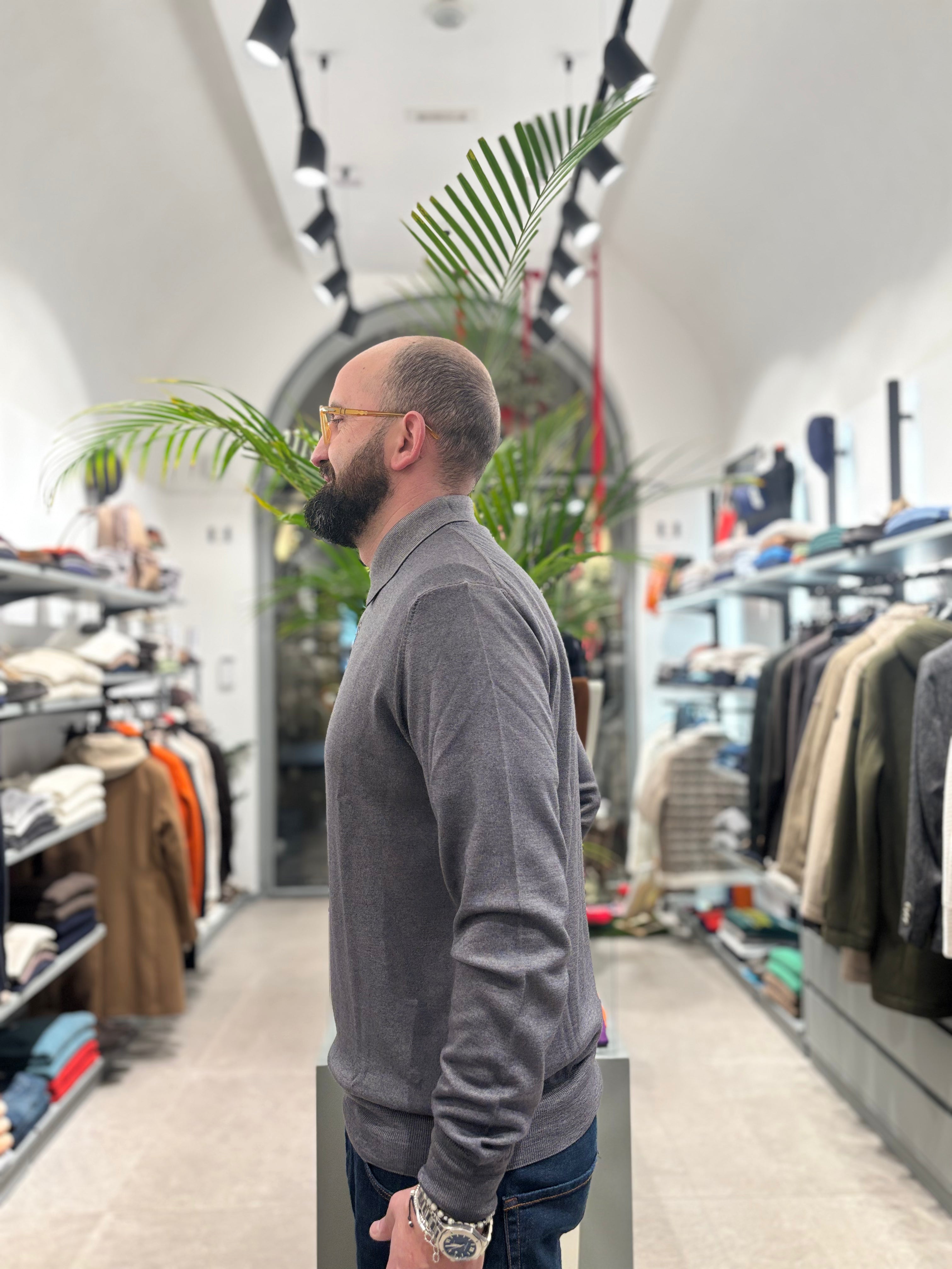 RETOIS POLO IN LANA MERINOS OLD GRIGIO