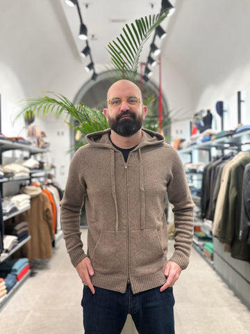 AROVESCIO FELPA CON ZIP IN LANA-CACHEMIRE COCCO