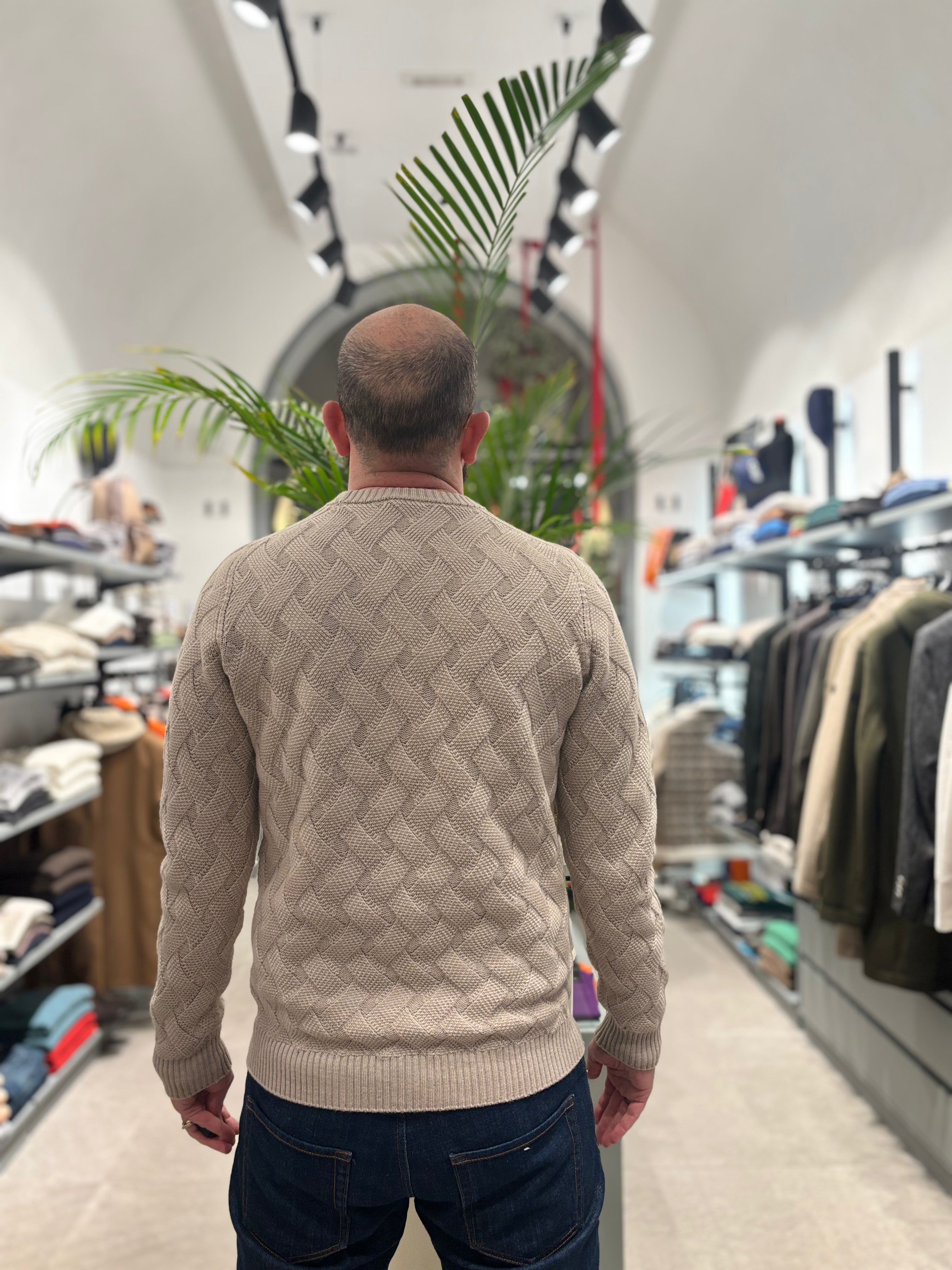 AROVESCIO MAGLIONE IN LANA PUNTO CANESTRO BEIGE