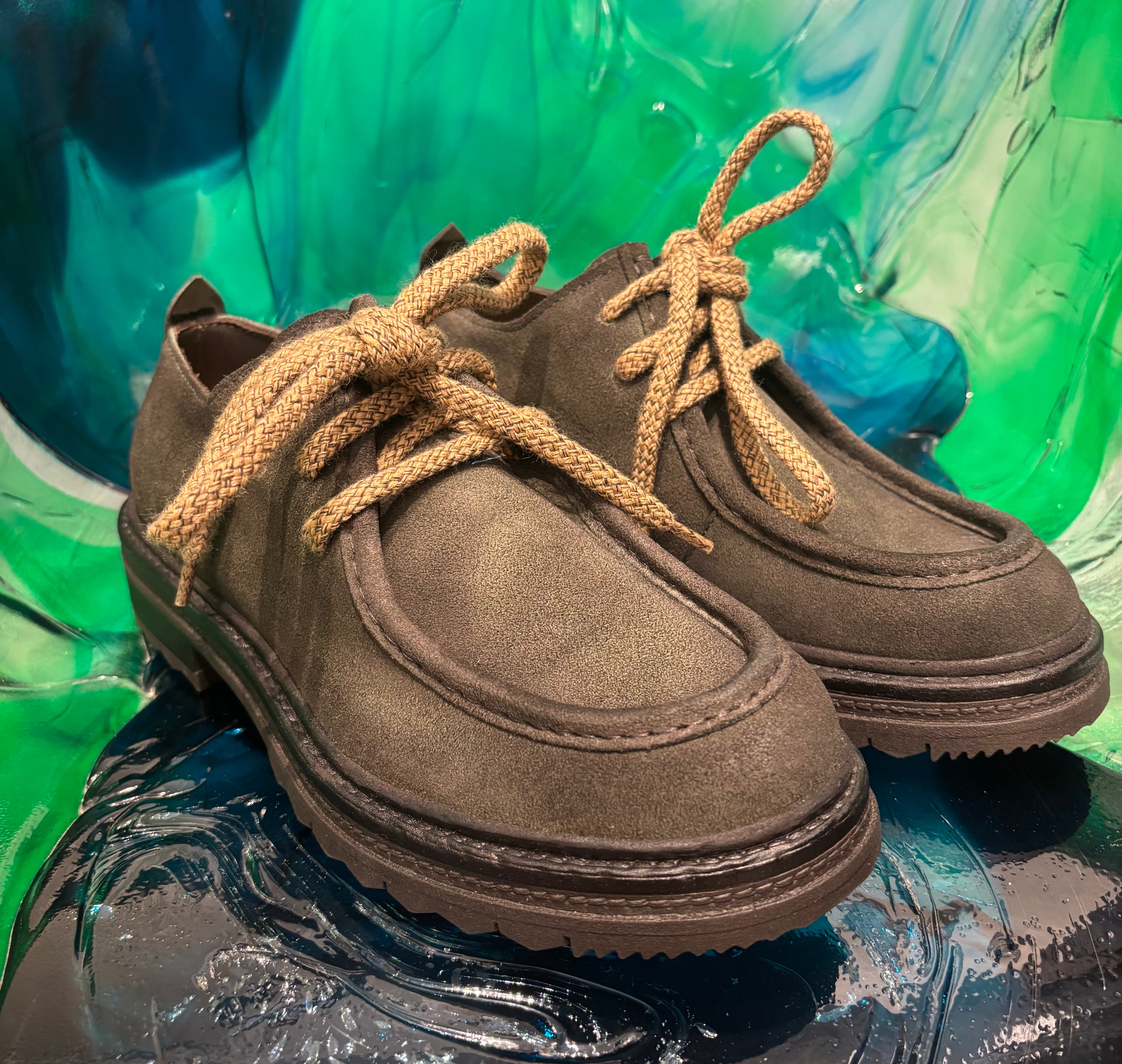 F.LLI RENNELLA STRINGATE IN CAMOSCIO VERDE