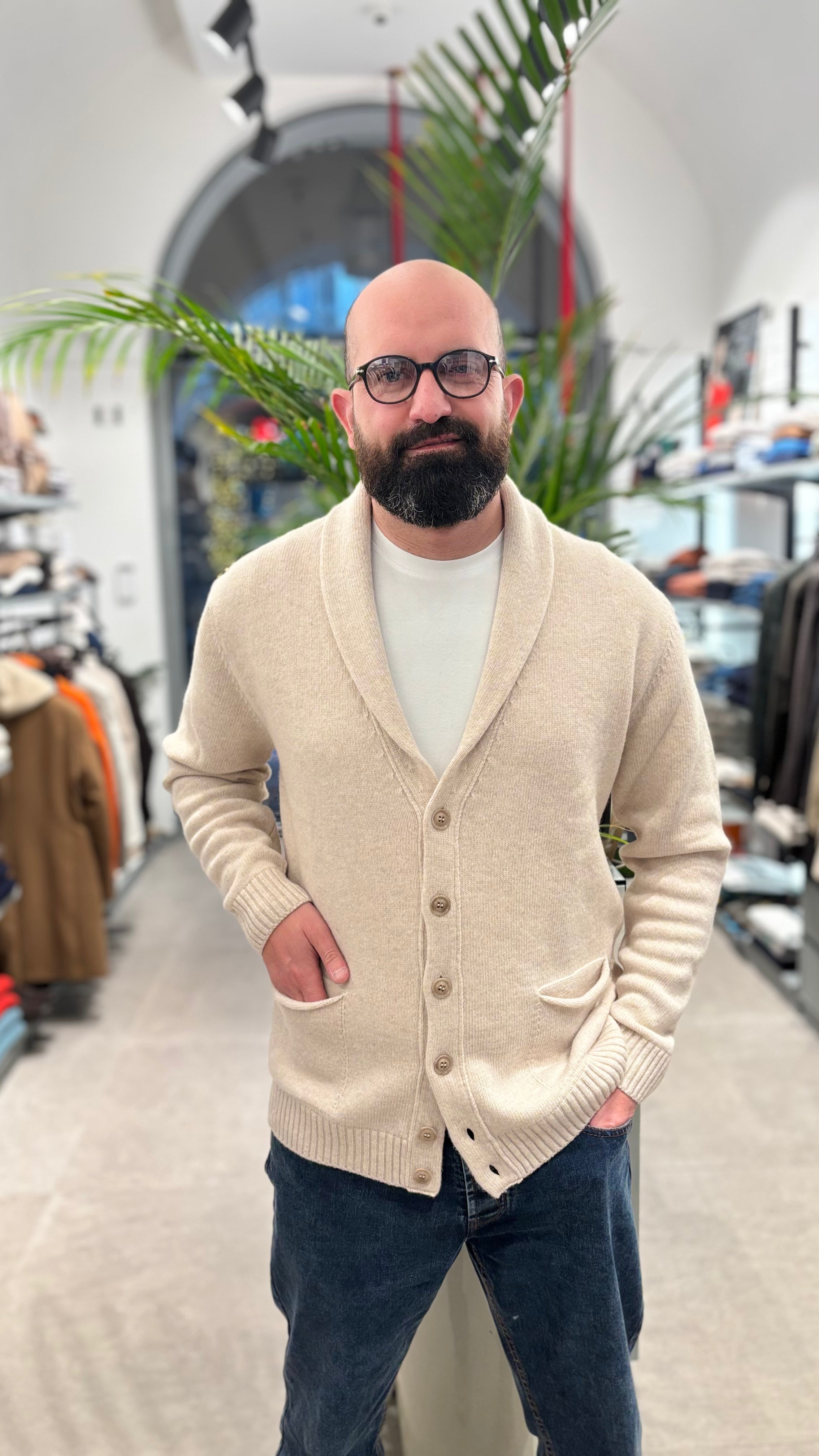 WOOL&CO CARDIGAN SCIALLATO IN LANA BEIGE