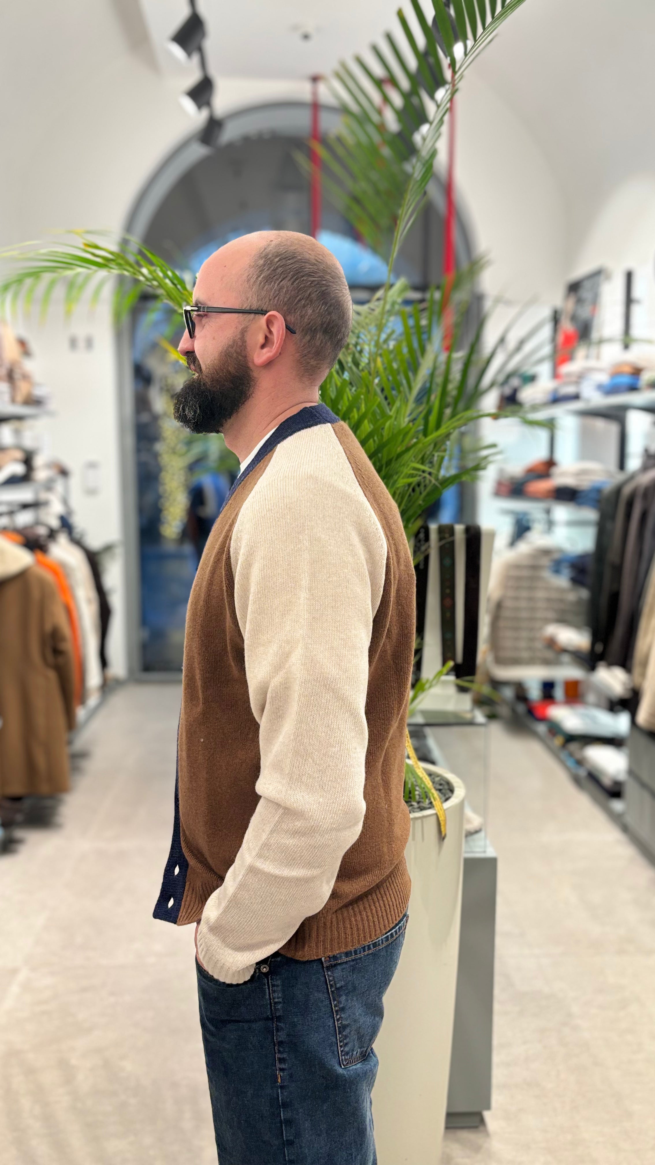 WOOL&CO CARDIGAN MULTICOLOR MARRONE-BEIGE-BLU