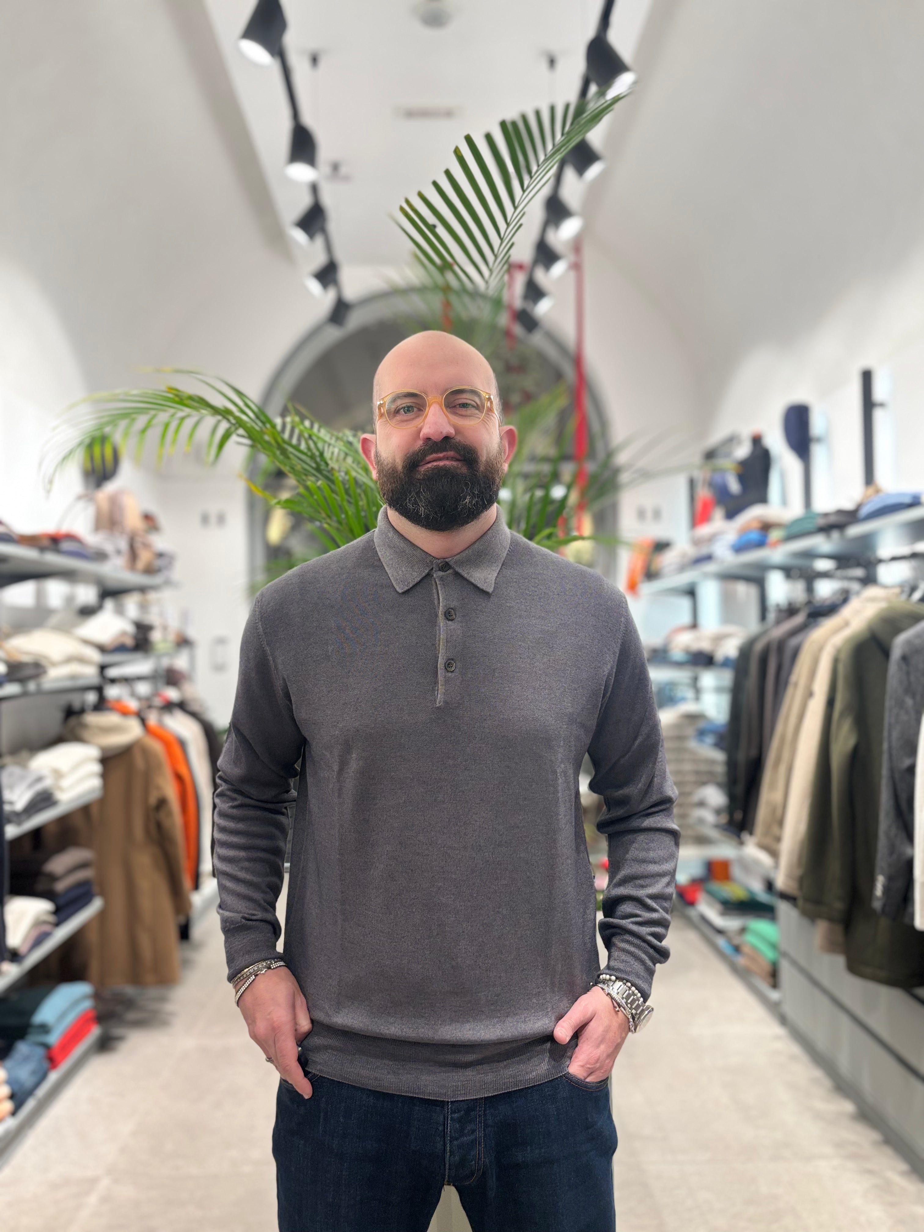 RETOIS POLO IN LANA MERINOS OLD GRIGIO