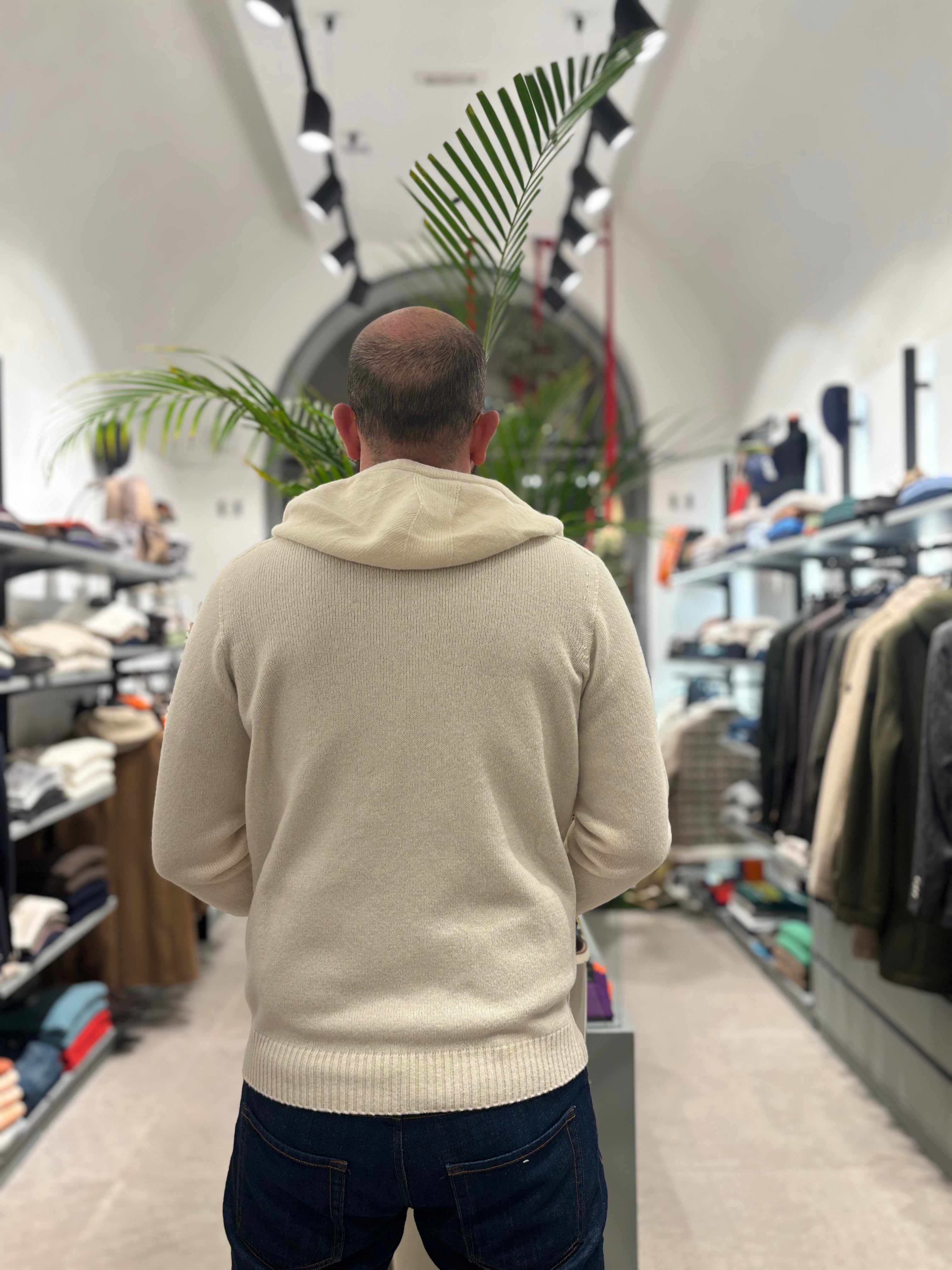 AROVESCIO FELPA CON ZIP IN LANA-CACHEMIRE BIANCO