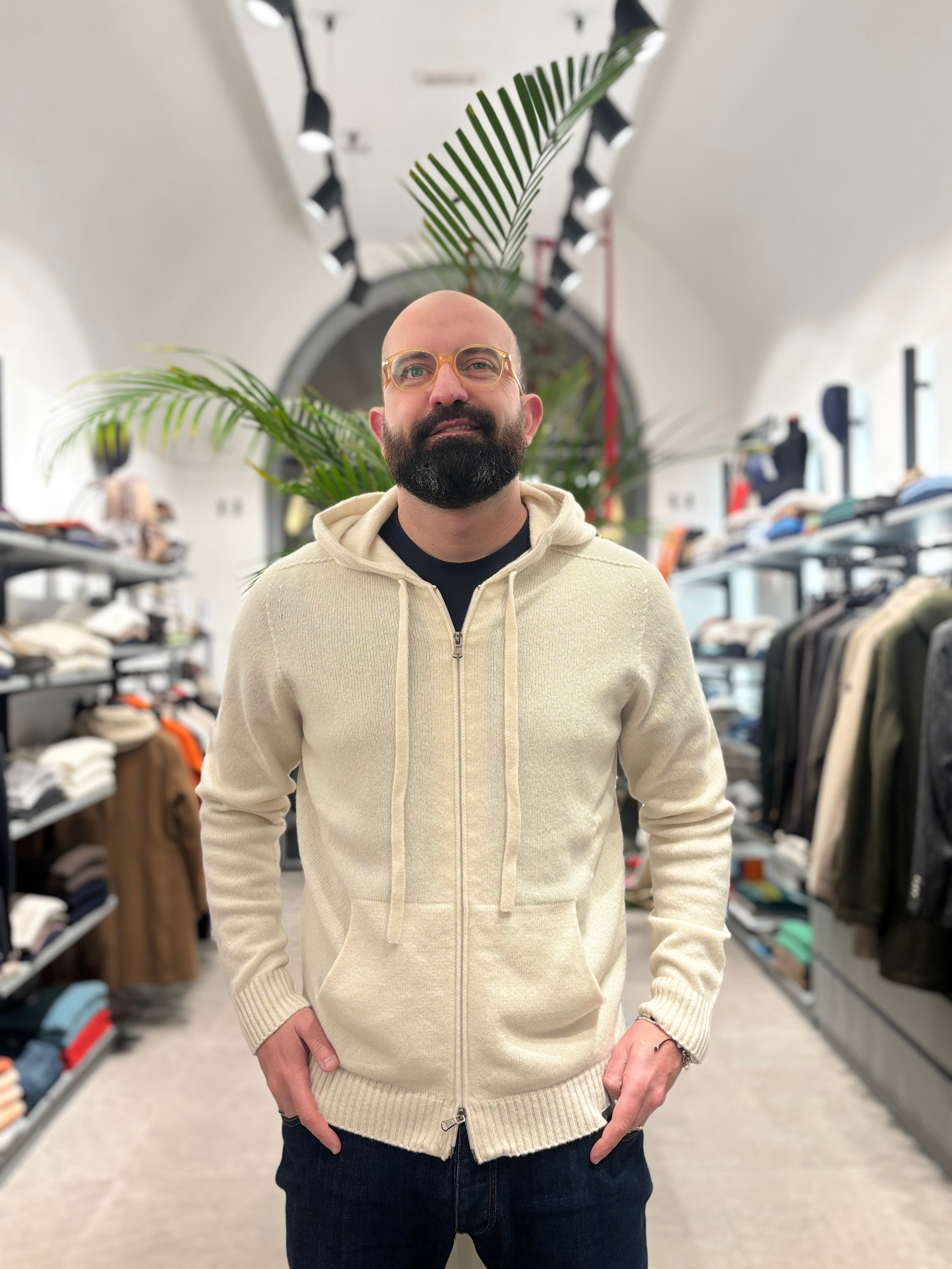 AROVESCIO FELPA CON ZIP IN LANA-CACHEMIRE BIANCO