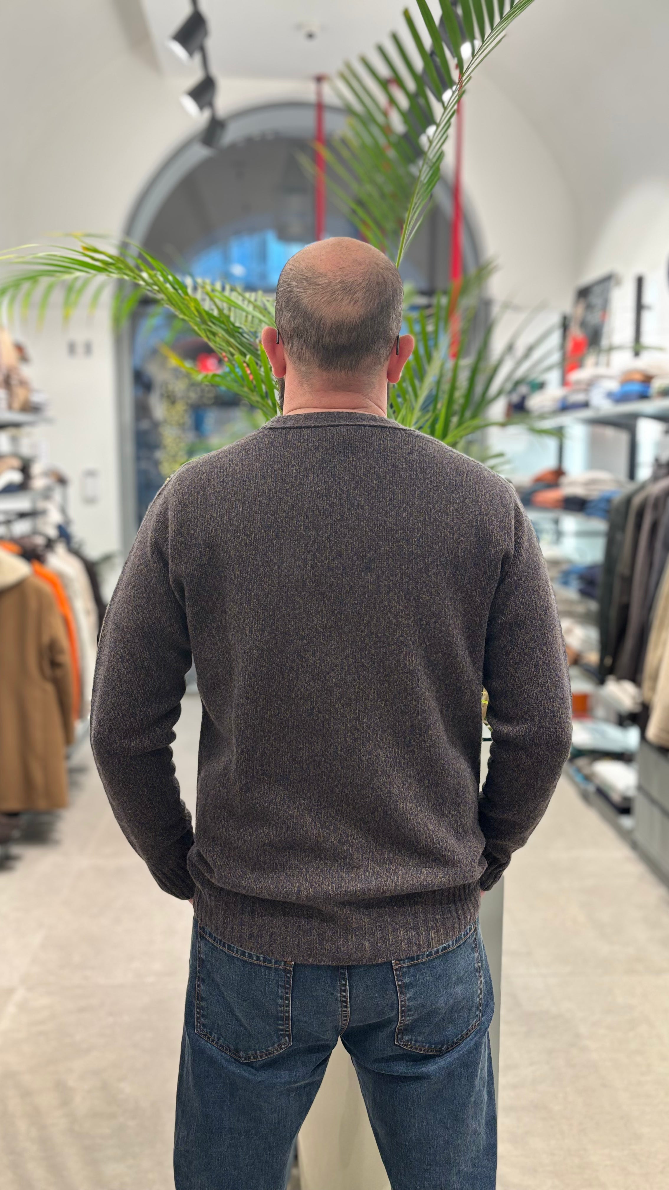 RETOIS CARDIGAN MOULINE’ IN LANA BLU-MORO