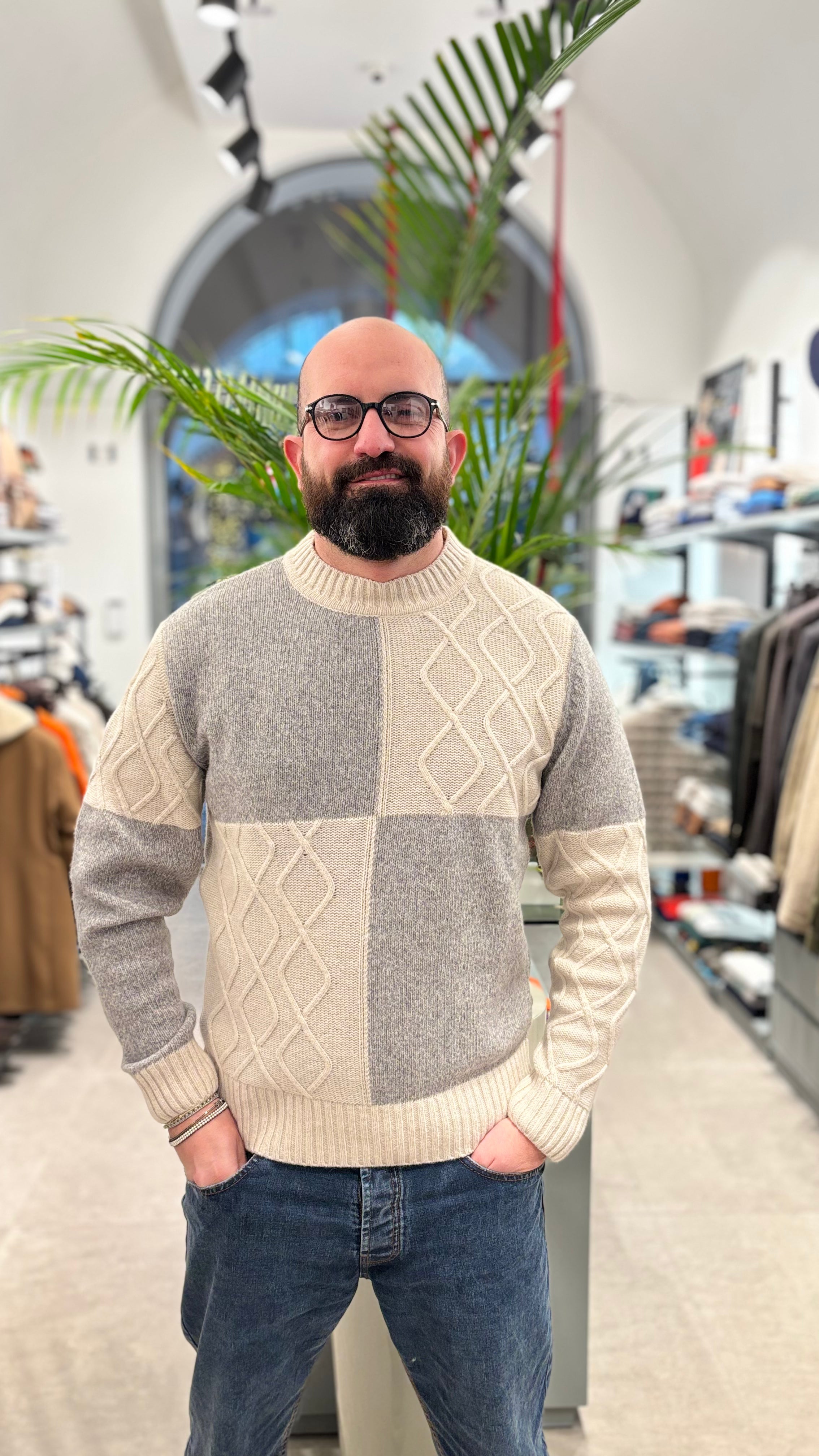 WOOL&CO MAGLIONE BLOCK BICOLORE LANA