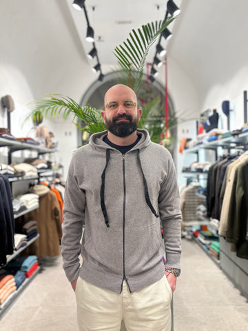 RETOIS FELPA IN LANA CON ZIP E CAPPUCCIO GRIGIO