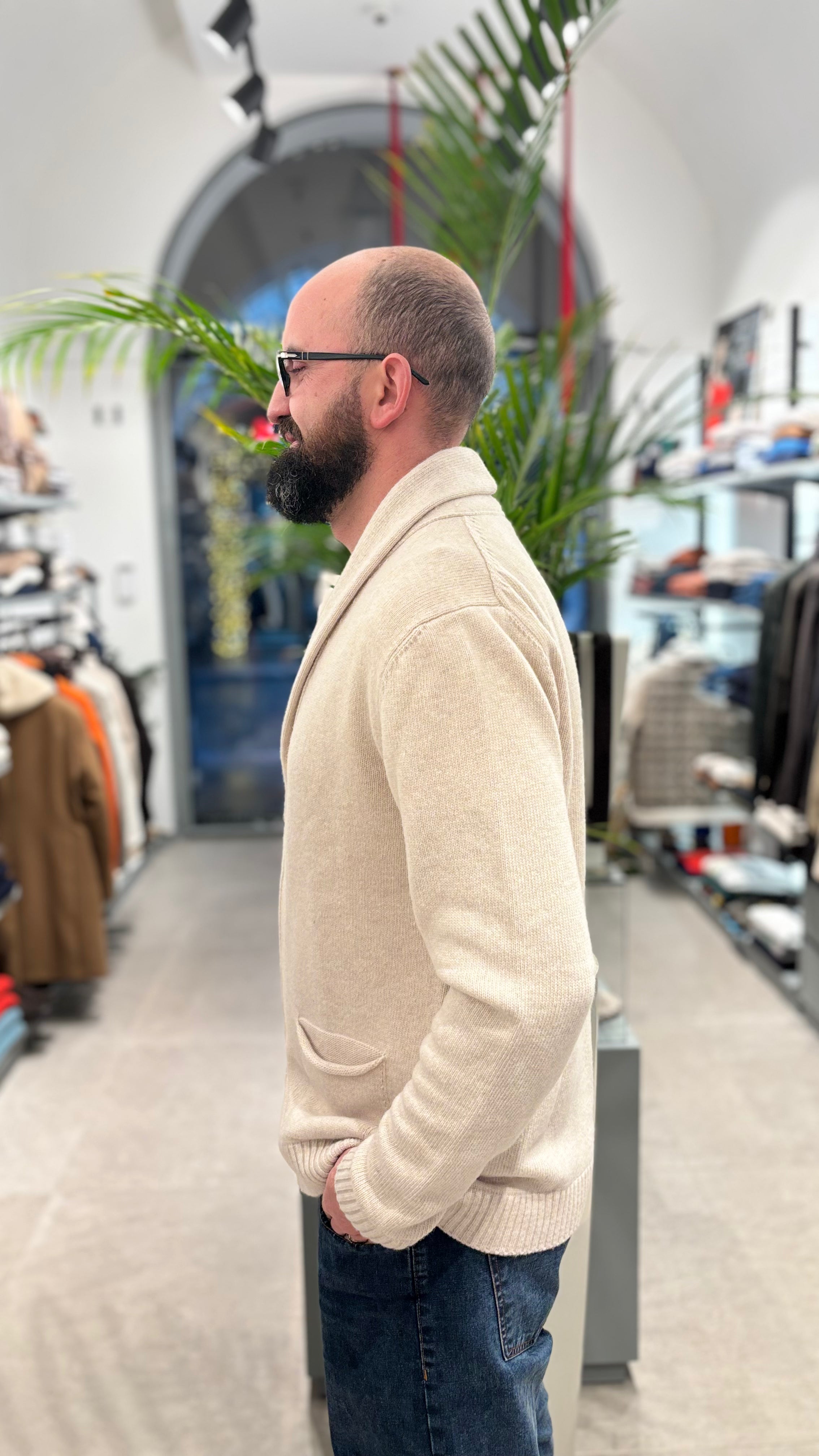 WOOL&CO CARDIGAN SCIALLATO IN LANA BEIGE