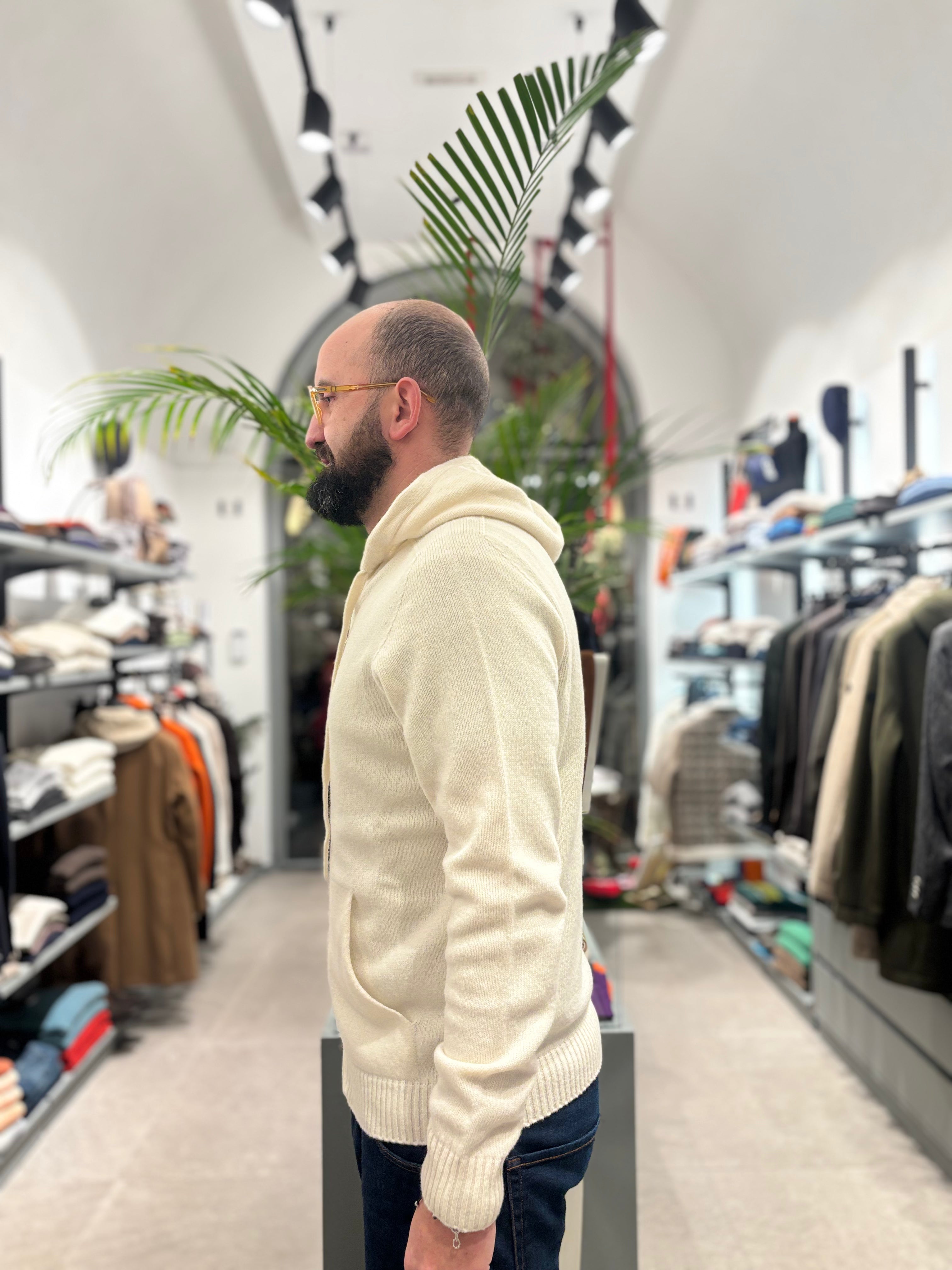 AROVESCIO FELPA CON ZIP IN LANA-CACHEMIRE BIANCO