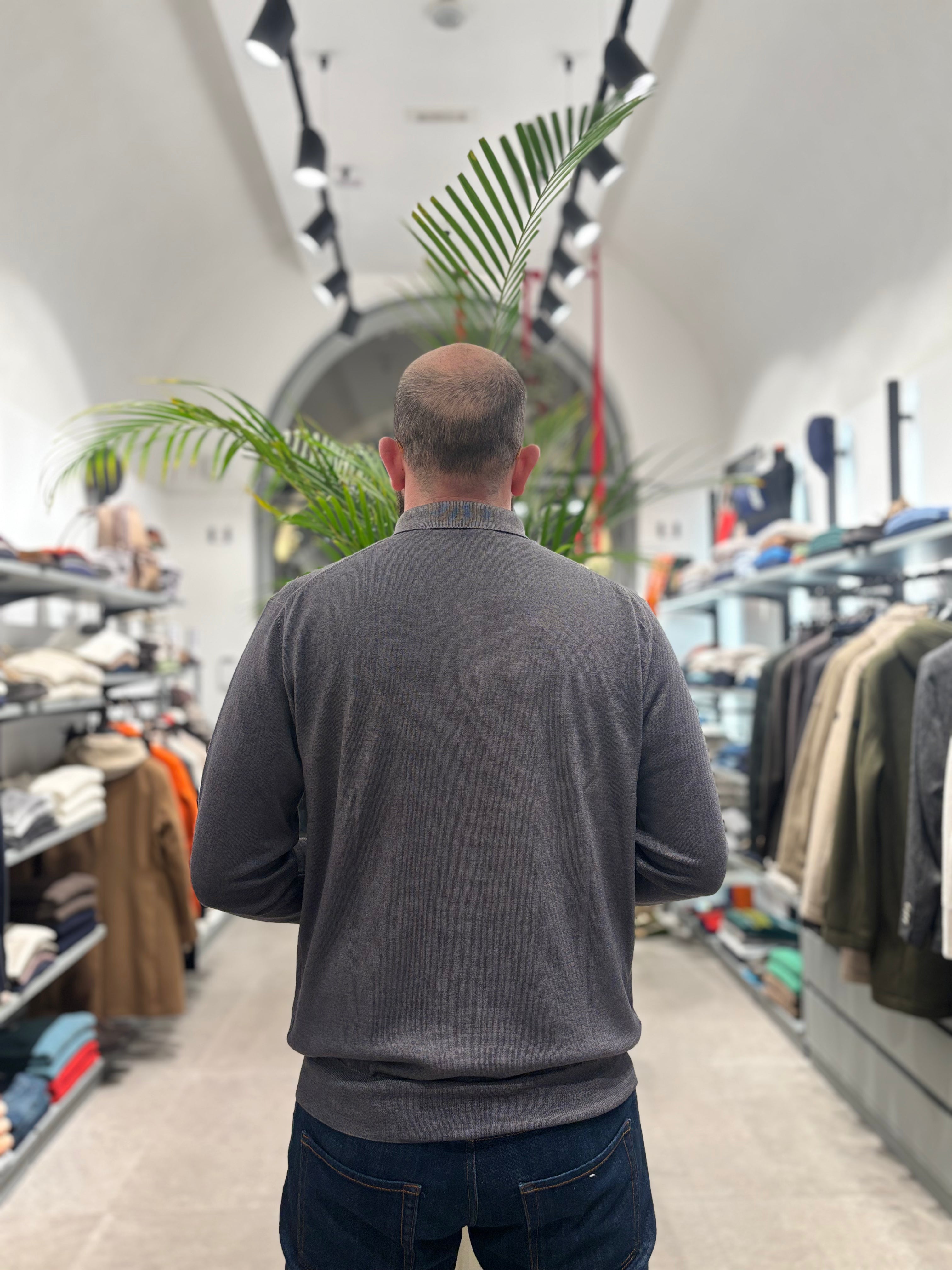 RETOIS POLO IN LANA MERINOS OLD GRIGIO