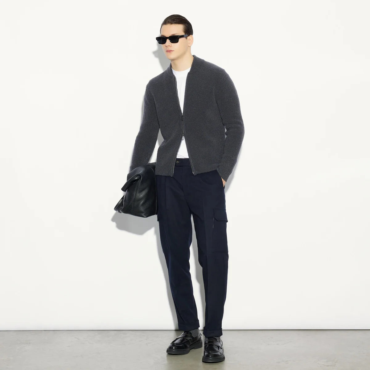 PAOLO PECORA CARDIGAN CON ZIP COSTA INGLESE GRIGIO