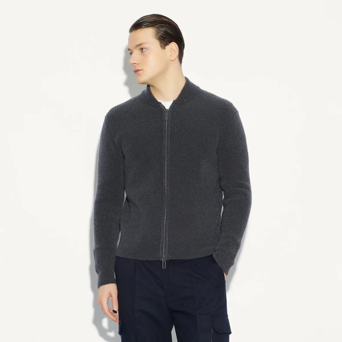 PAOLO PECORA CARDIGAN CON ZIP COSTA INGLESE GRIGIO