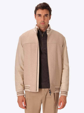 DISTRETTO 12 BOMBER MIRAGLIO IN LANA ED ECO-PELLE BEIGE