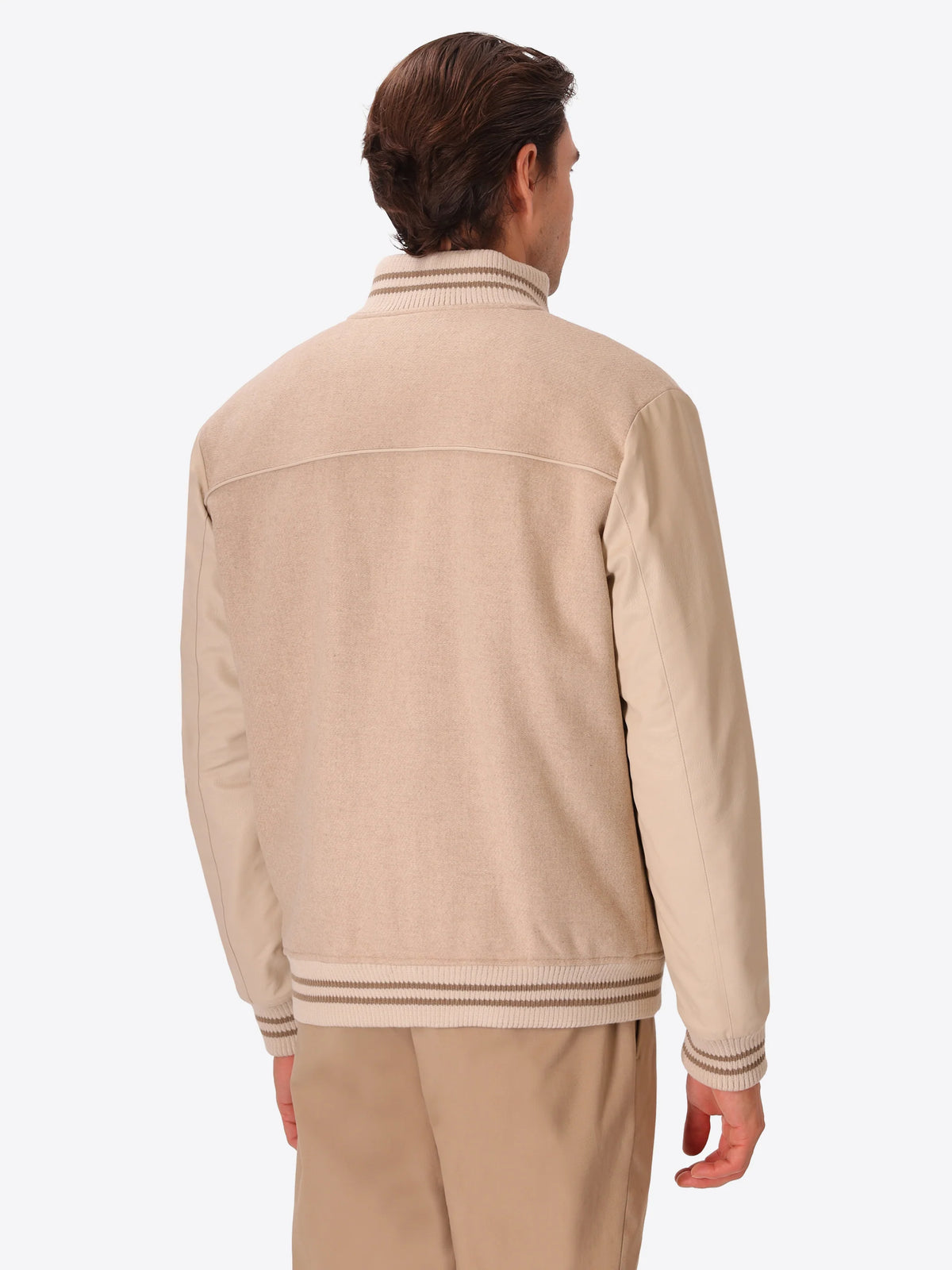 DISTRETTO 12 BOMBER MIRAGLIO IN LANA ED ECO-PELLE BEIGE