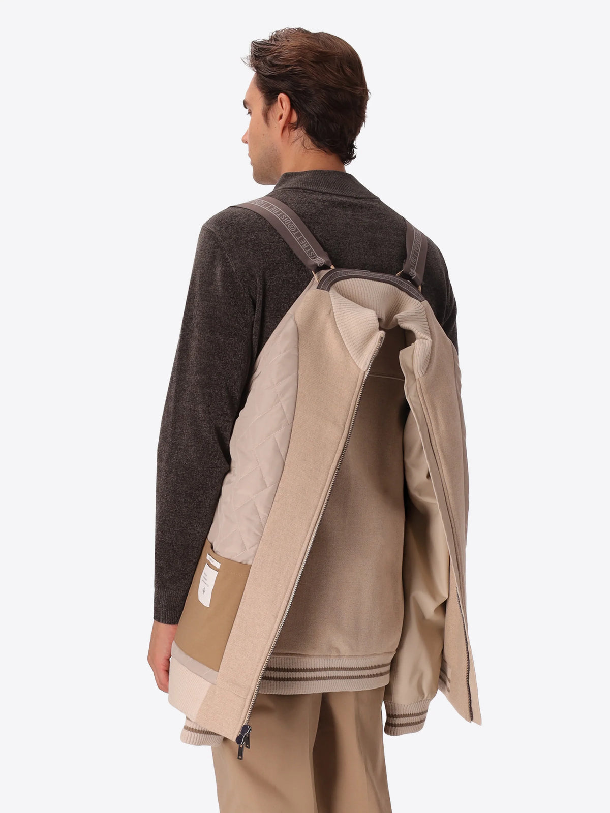 DISTRETTO 12 BOMBER MIRAGLIO IN LANA ED ECO-PELLE BEIGE