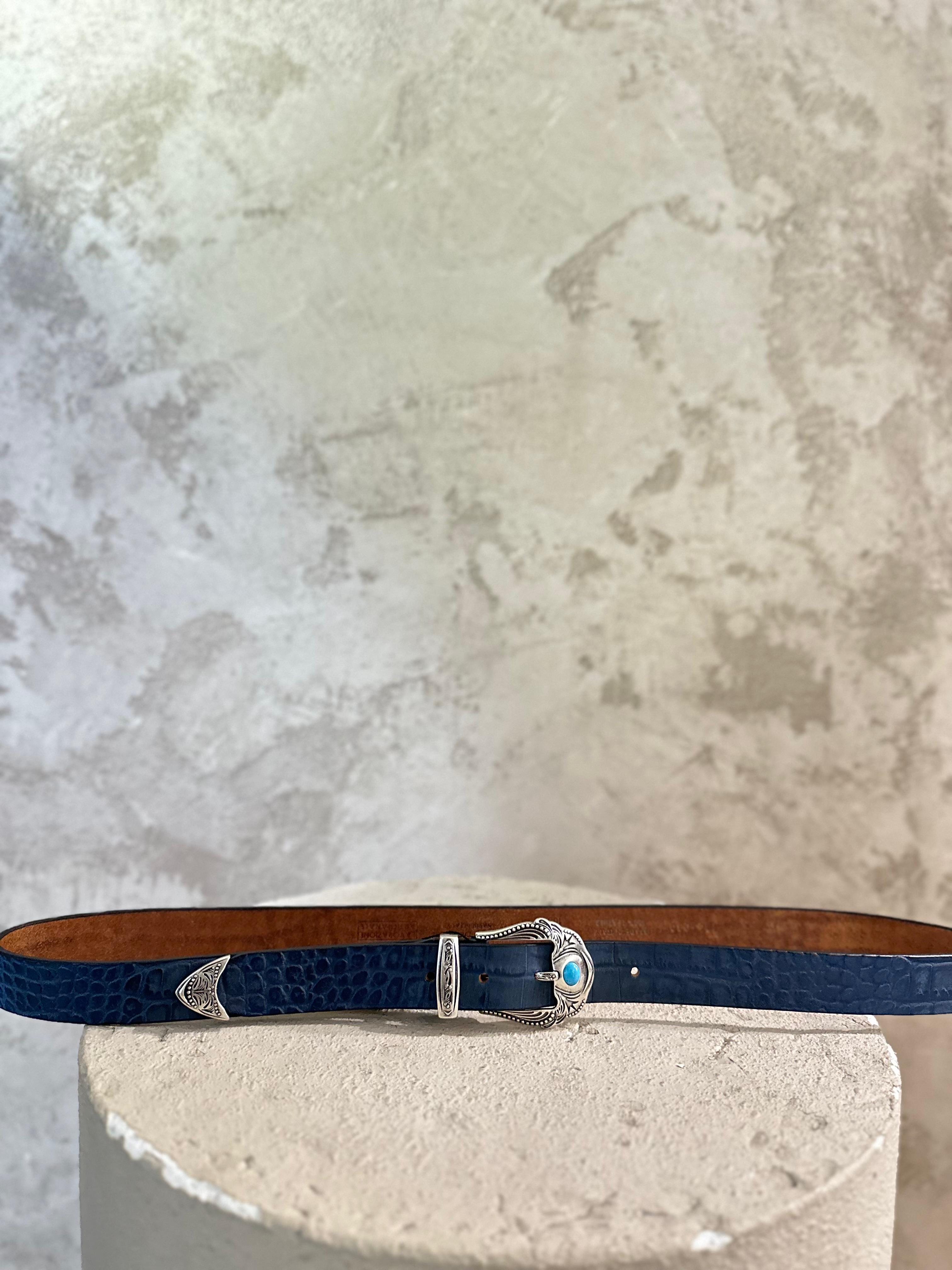 ANTONIO DE PATRIZI CINTURA TRITTICO IN PELLE BLU