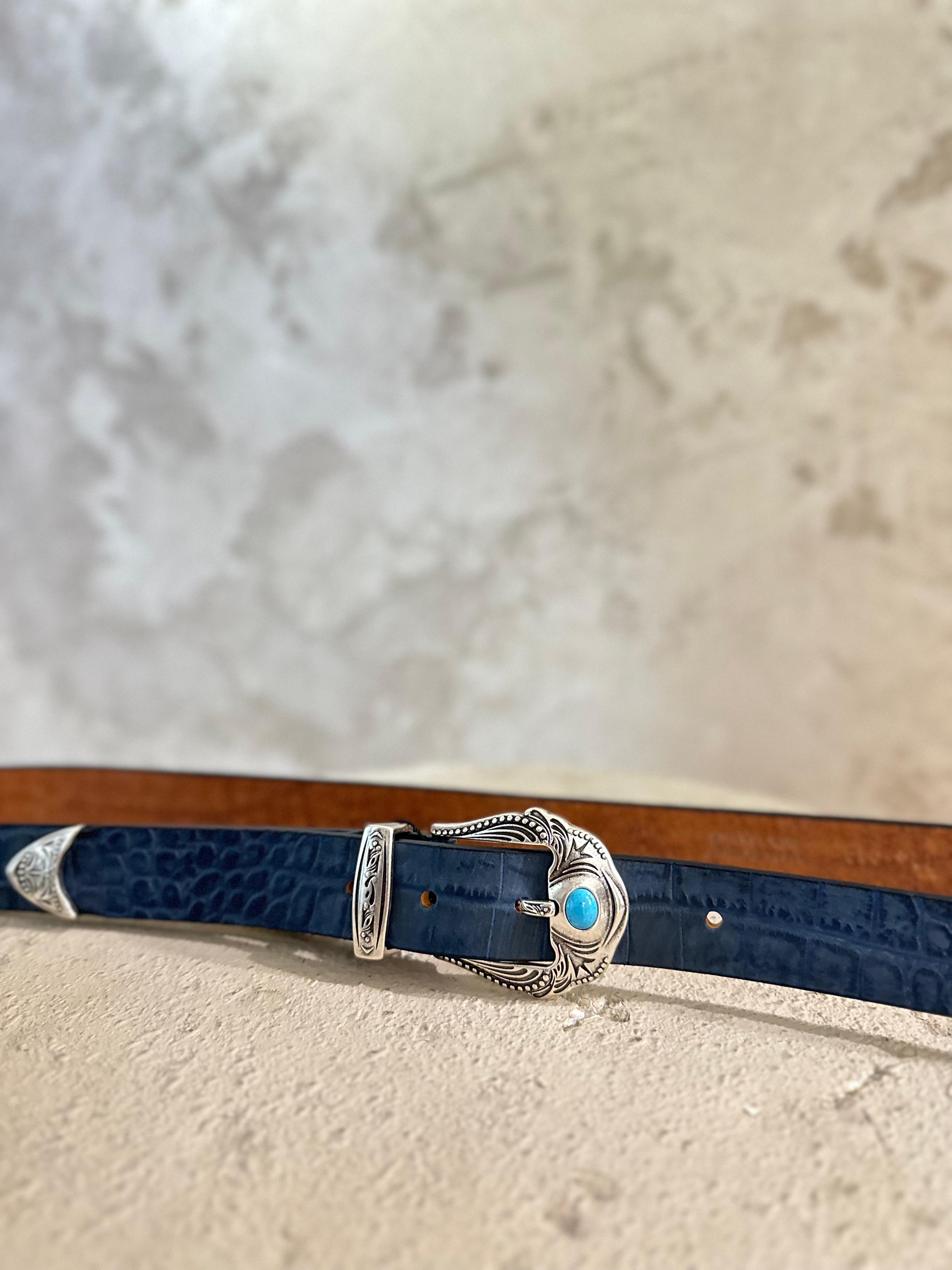 ANTONIO DE PATRIZI CINTURA TRITTICO IN PELLE BLU