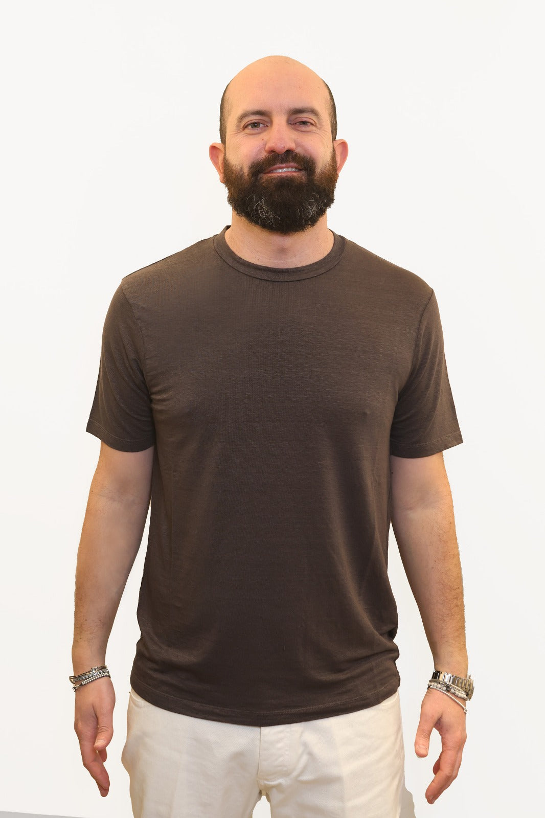 WOOL & CO T-SHIRT IN LINO TESTA DI MORO