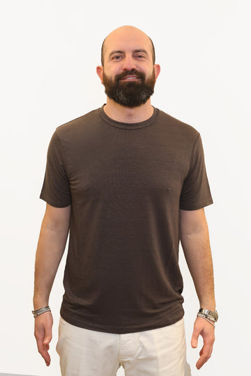 WOOL & CO T-SHIRT IN LINO TESTA DI MORO