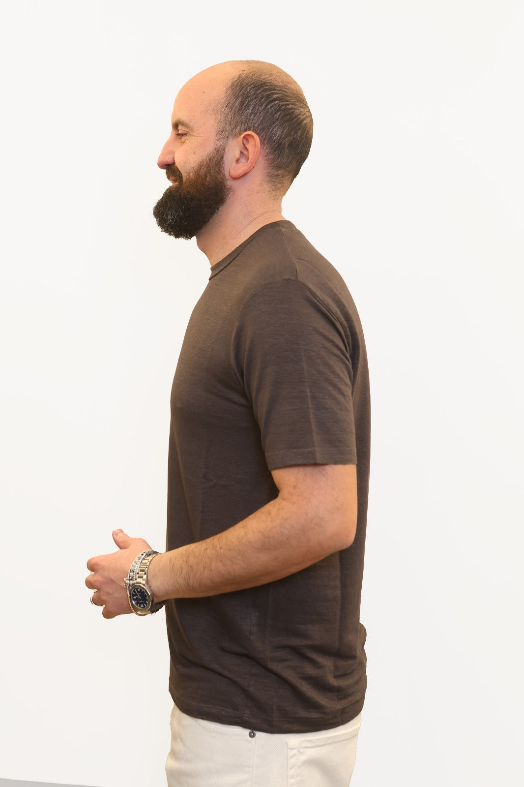 WOOL & CO T-SHIRT IN LINO TESTA DI MORO