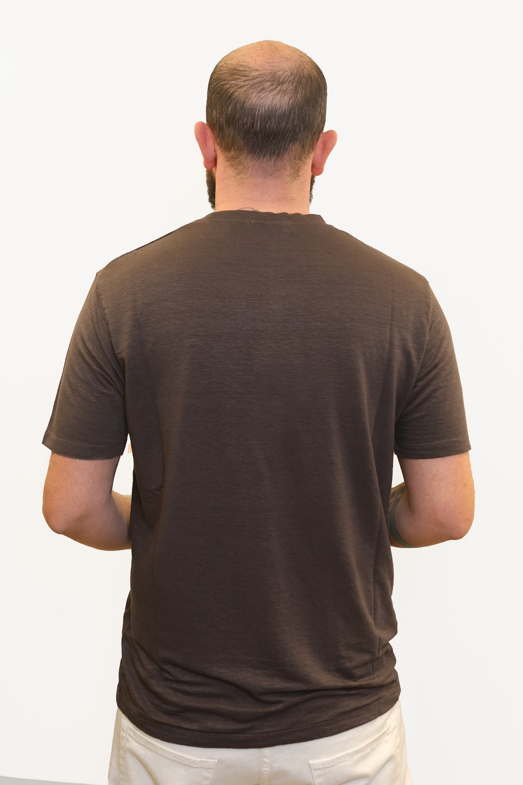 WOOL & CO T-SHIRT IN LINO TESTA DI MORO