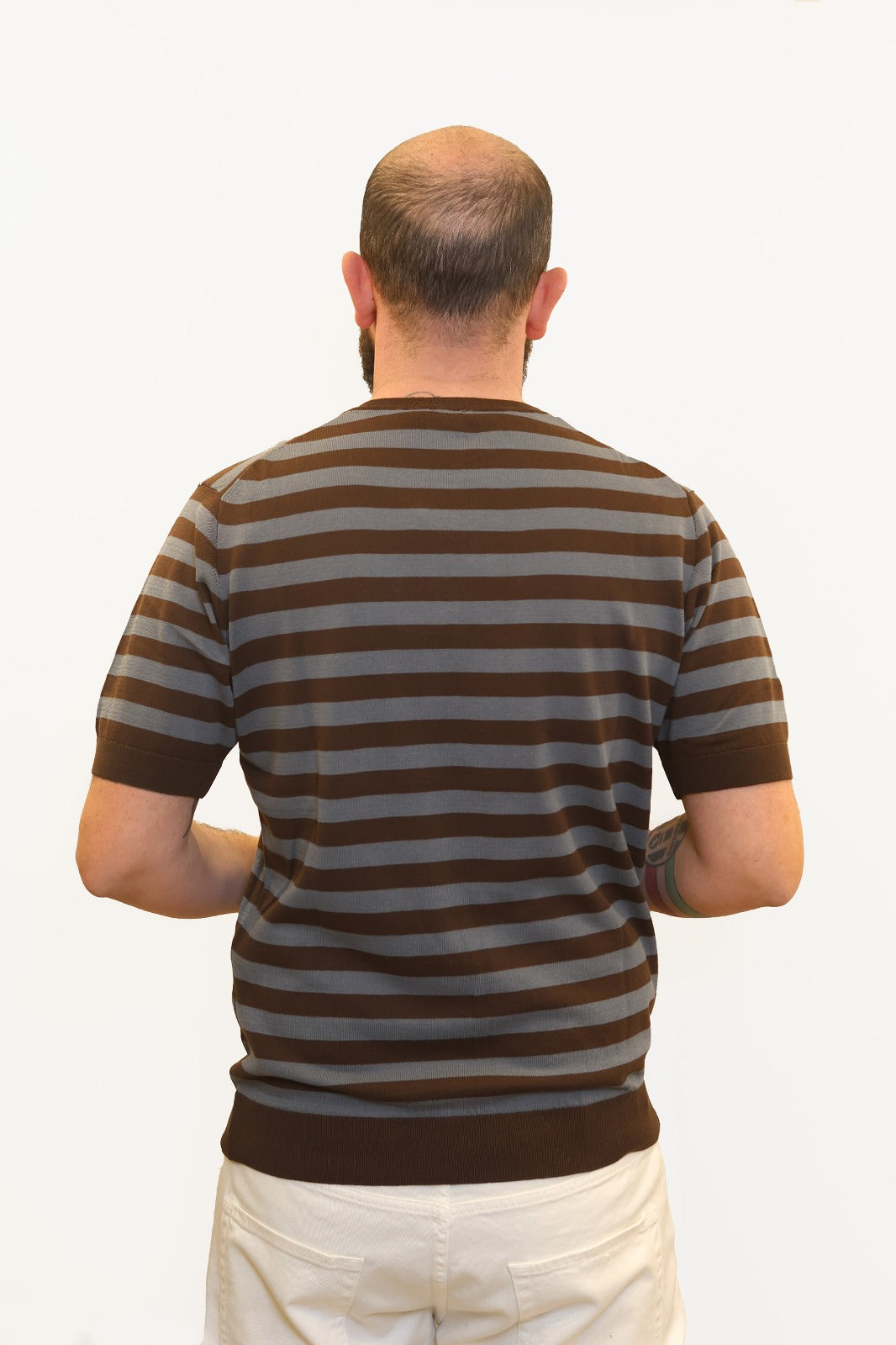 RETOIS T-SHIRT A RIGHE IN FILO DI COTONE MORO/PETROLIO