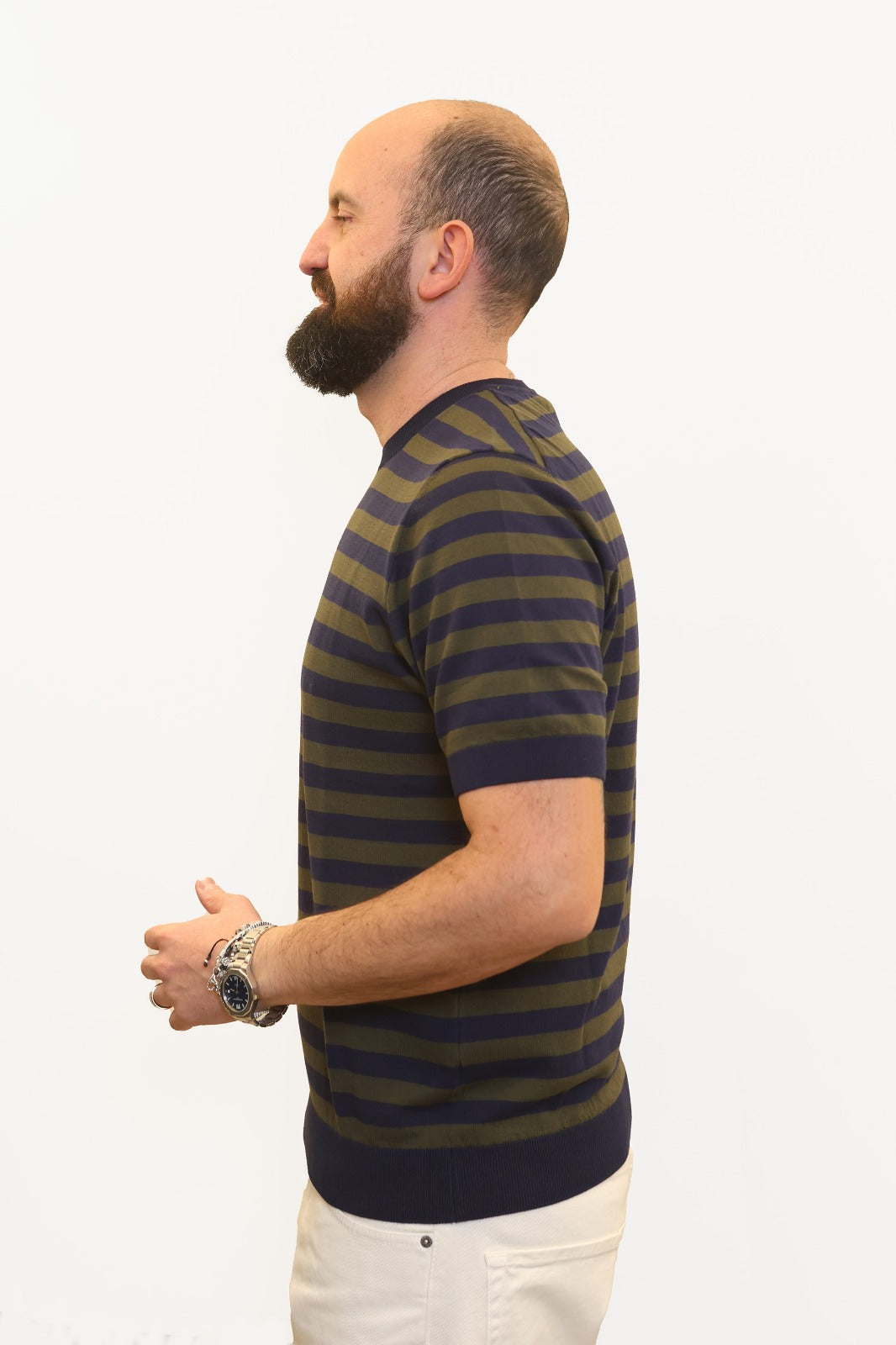 RETOIS T-SHIRT A RIGHE IN FILO DI COTONE VERDE-BLU