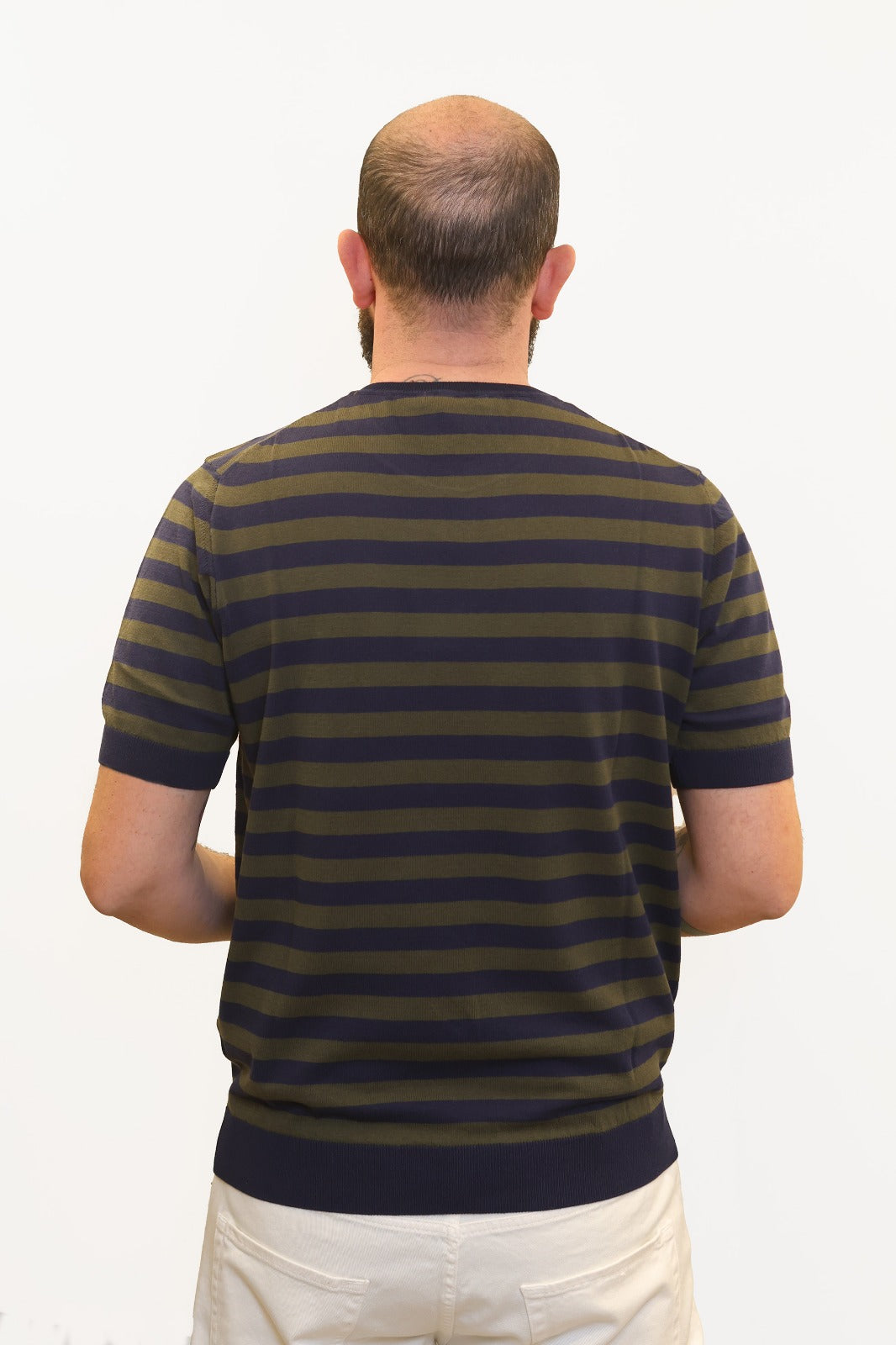 RETOIS T-SHIRT A RIGHE IN FILO DI COTONE VERDE-BLU