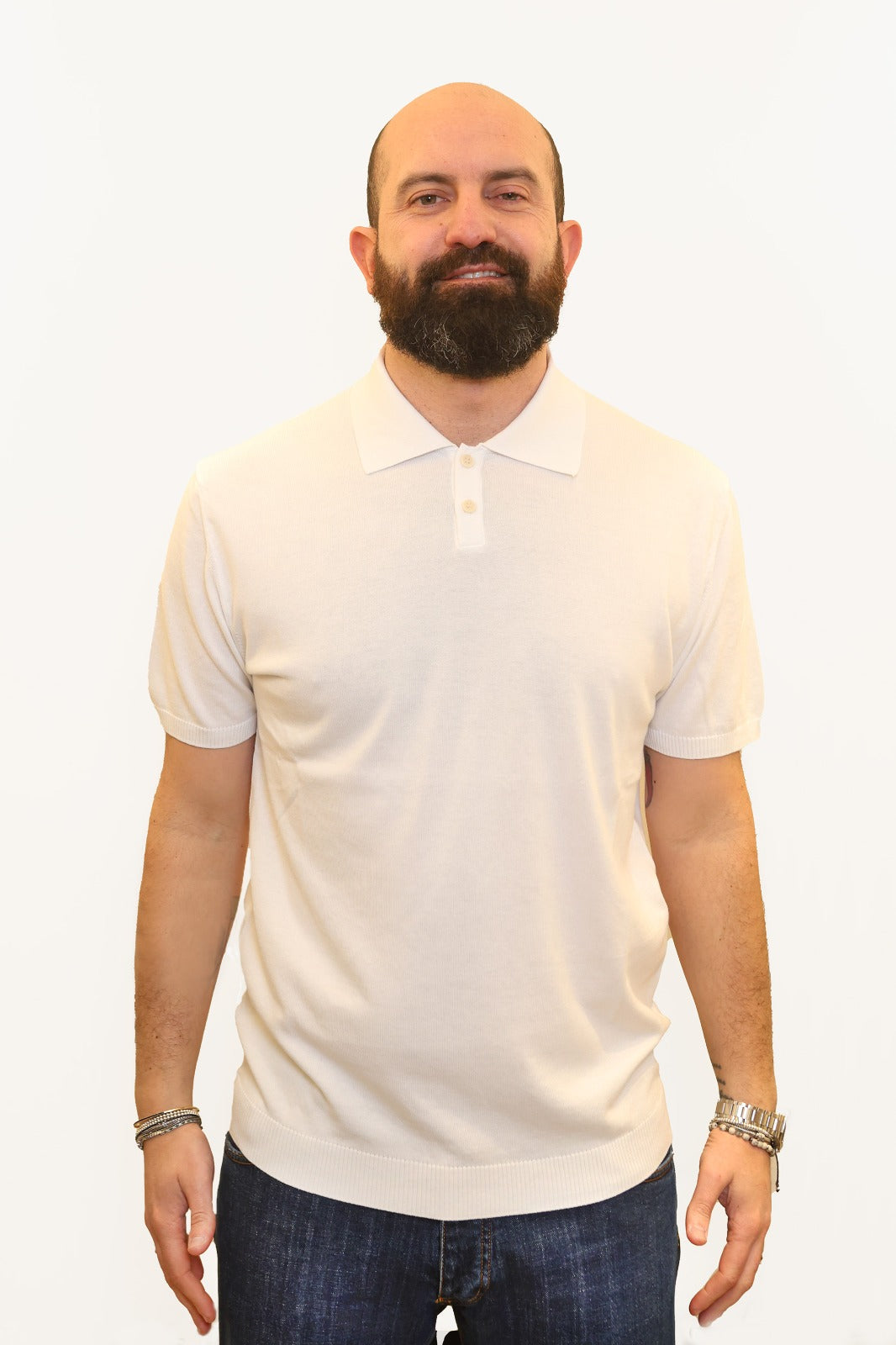 WOOL & CO POLO IN FILO DI COTONE BIANCO