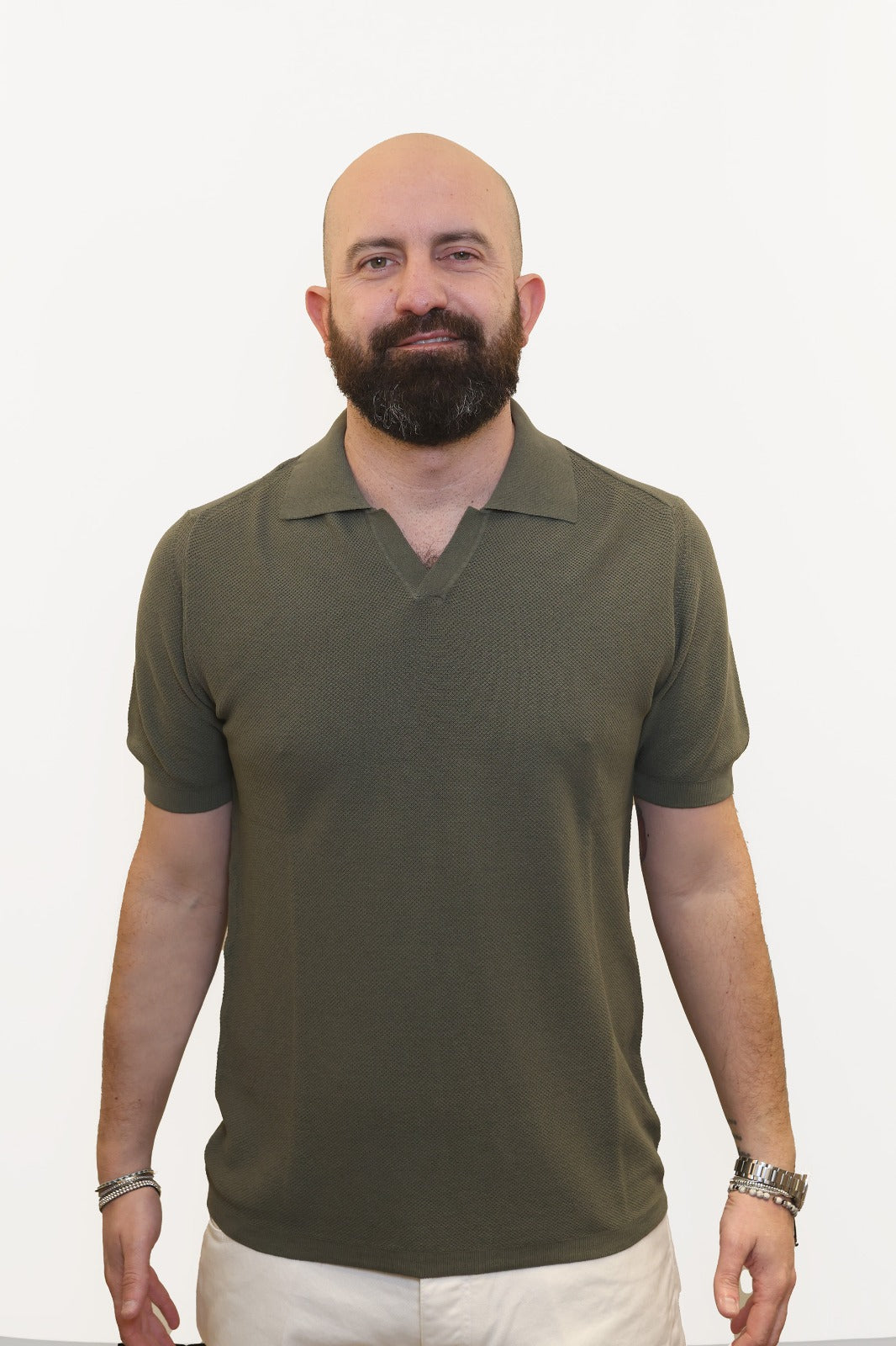 RETOIS POLO DERBY CON TRAMA IN FILO DI COTONE VERDE MILITARE