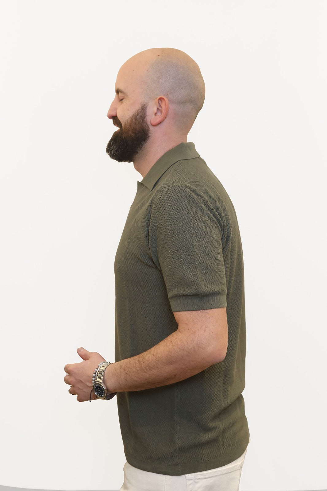 RETOIS POLO DERBY CON TRAMA IN FILO DI COTONE VERDE MILITARE