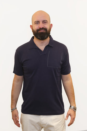 RETOIS POLO DERBY IN FILO DI COTONE CON TASCHINO  RICAMATO BLU NAVY