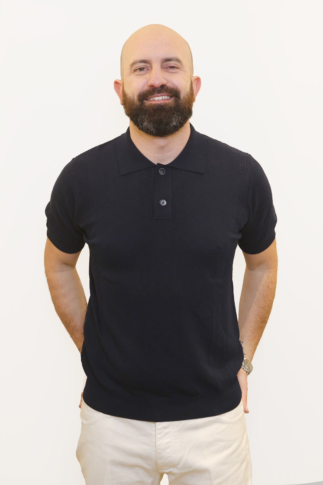 RETOIS POLO TRAMA TRAFORATA IN COTONE BLU NAVY