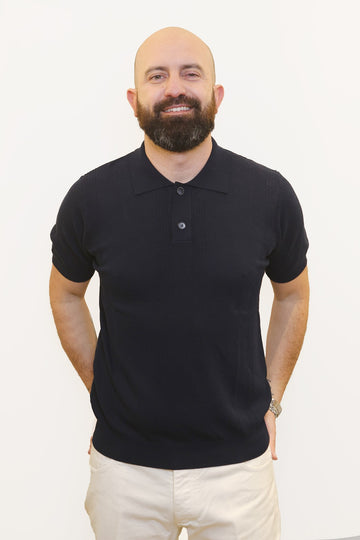 RETOIS POLO TRAMA TRAFORATA IN COTONE BLU NAVY