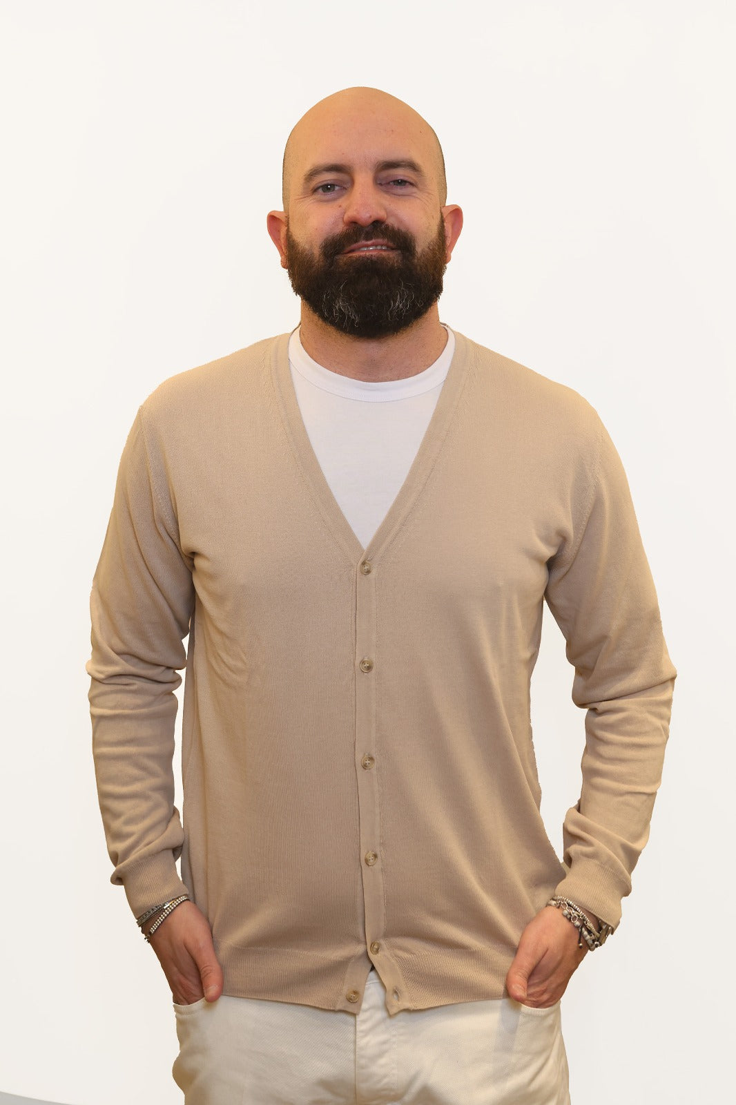 RETOIS CARDIGAN IN FILO DI COTONE BEIGE