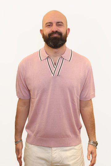 PAOLO PECORA POLO DERBY IN COTONE E SETA ROSA