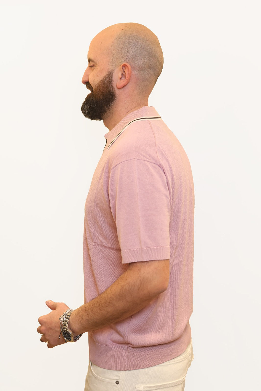 PAOLO PECORA POLO DERBY IN COTONE E SETA ROSA