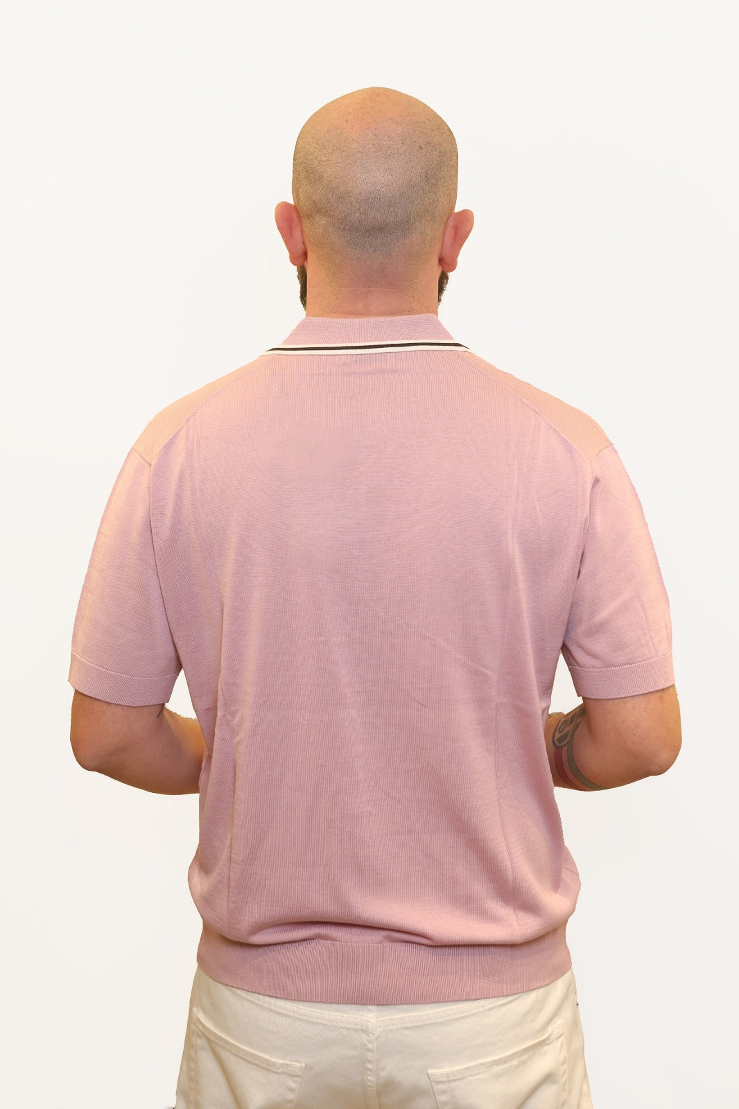 PAOLO PECORA POLO DERBY IN COTONE E SETA ROSA