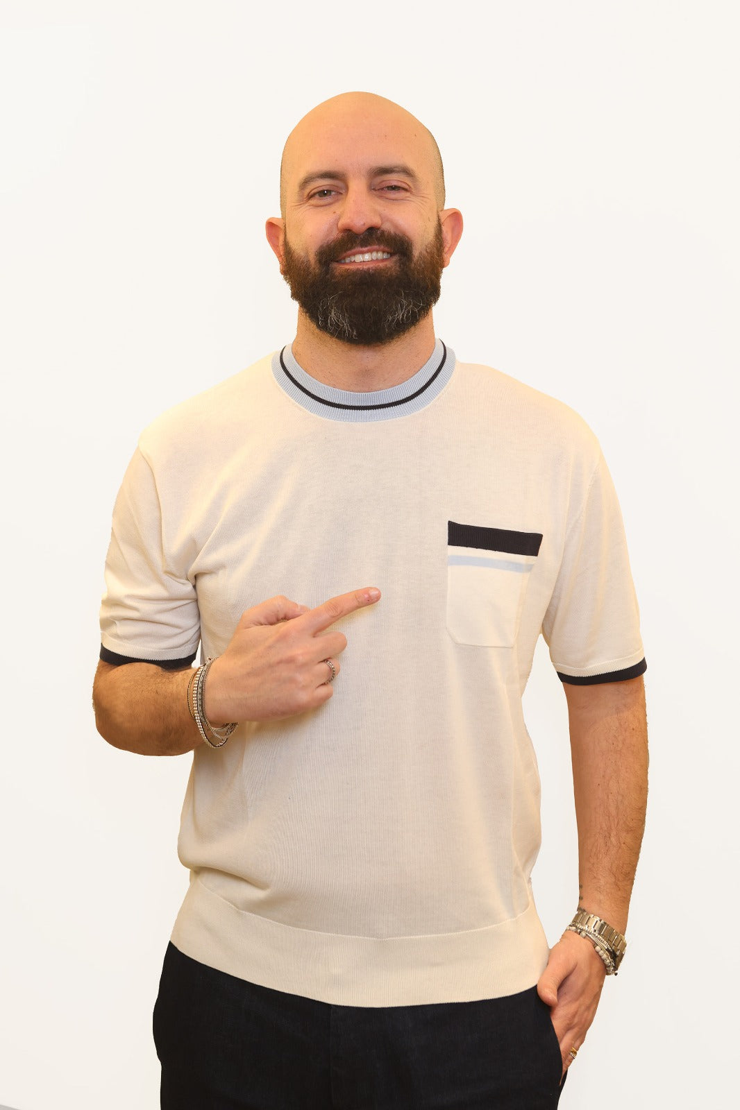 PAOLO PECORA T-SHIRT CON PROFILI A CONTRASTO IN SETA-COTONE BIANCO